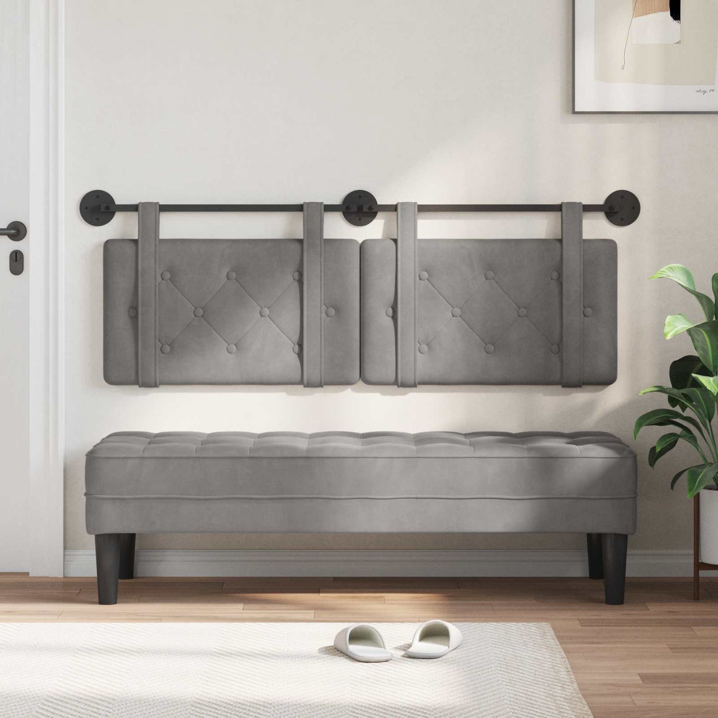 Testata appesa Grigio chiaro 130 x 55 x 5 cm Velluto