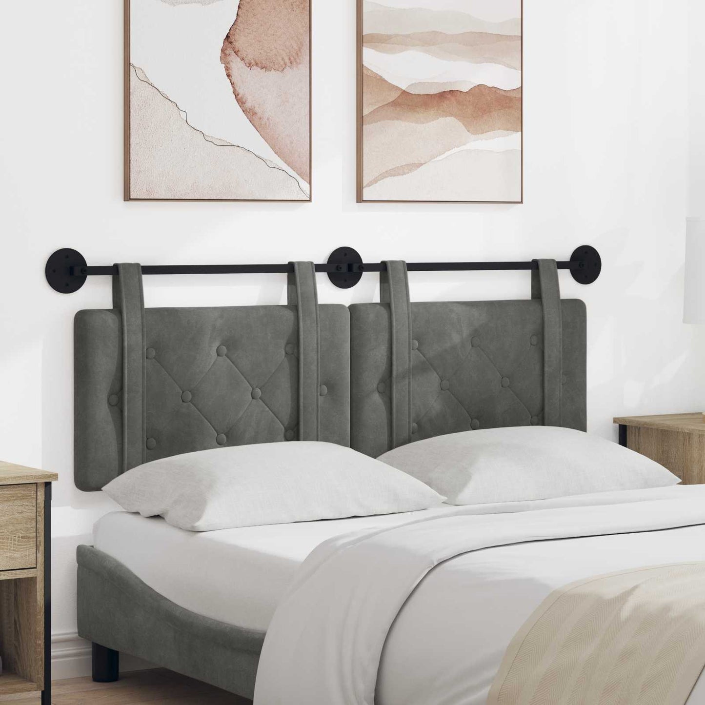 Testata appesa Grigio scuro 130 x 55 x 5 cm Velluto