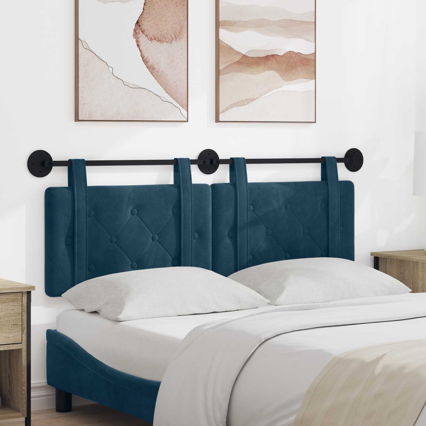 Testata appesa Montaggio a parete Blu 130 x 55 x 5 cm Velluto