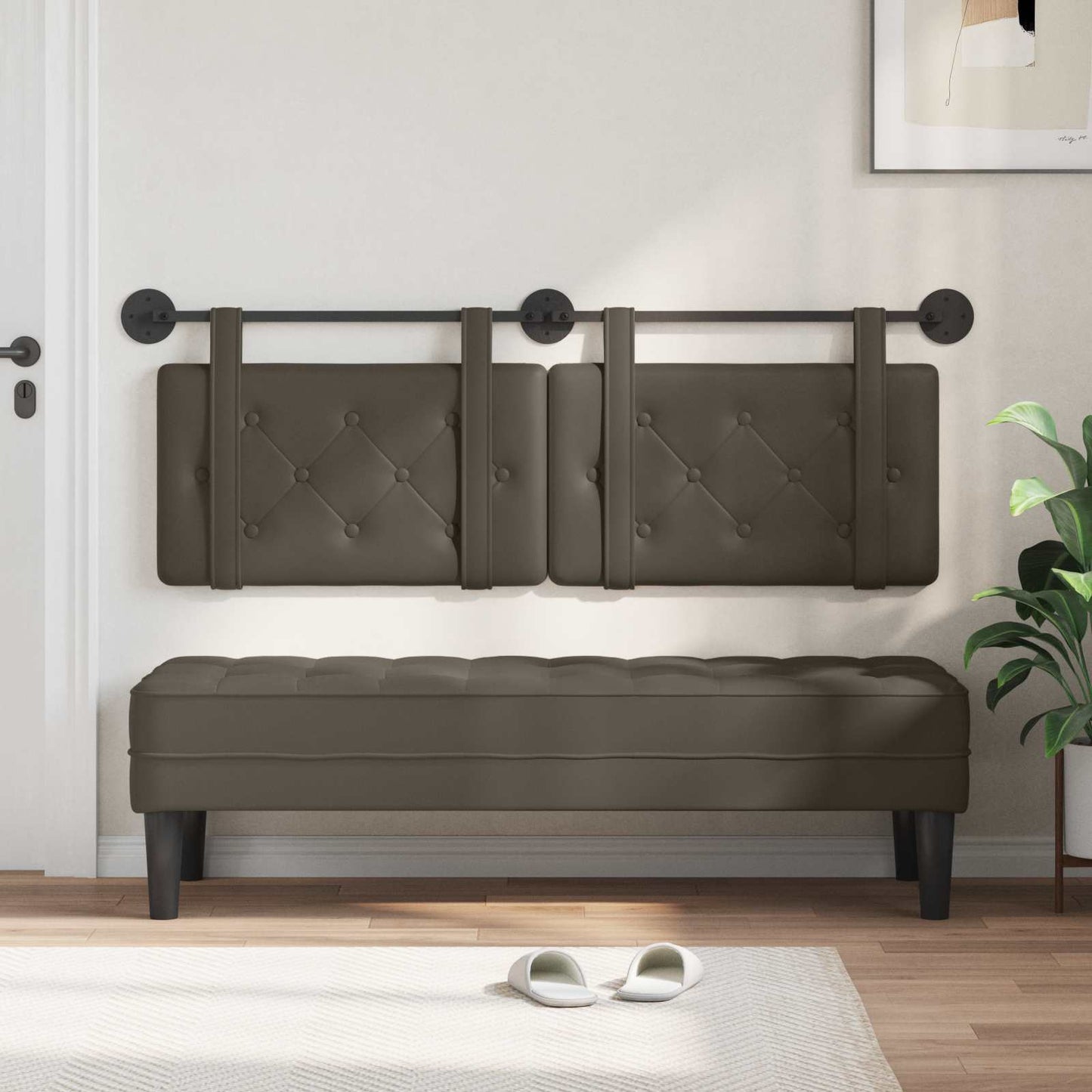 Testata appesa Grigio 130 x 55 x 5 cm Pelle Sintetica