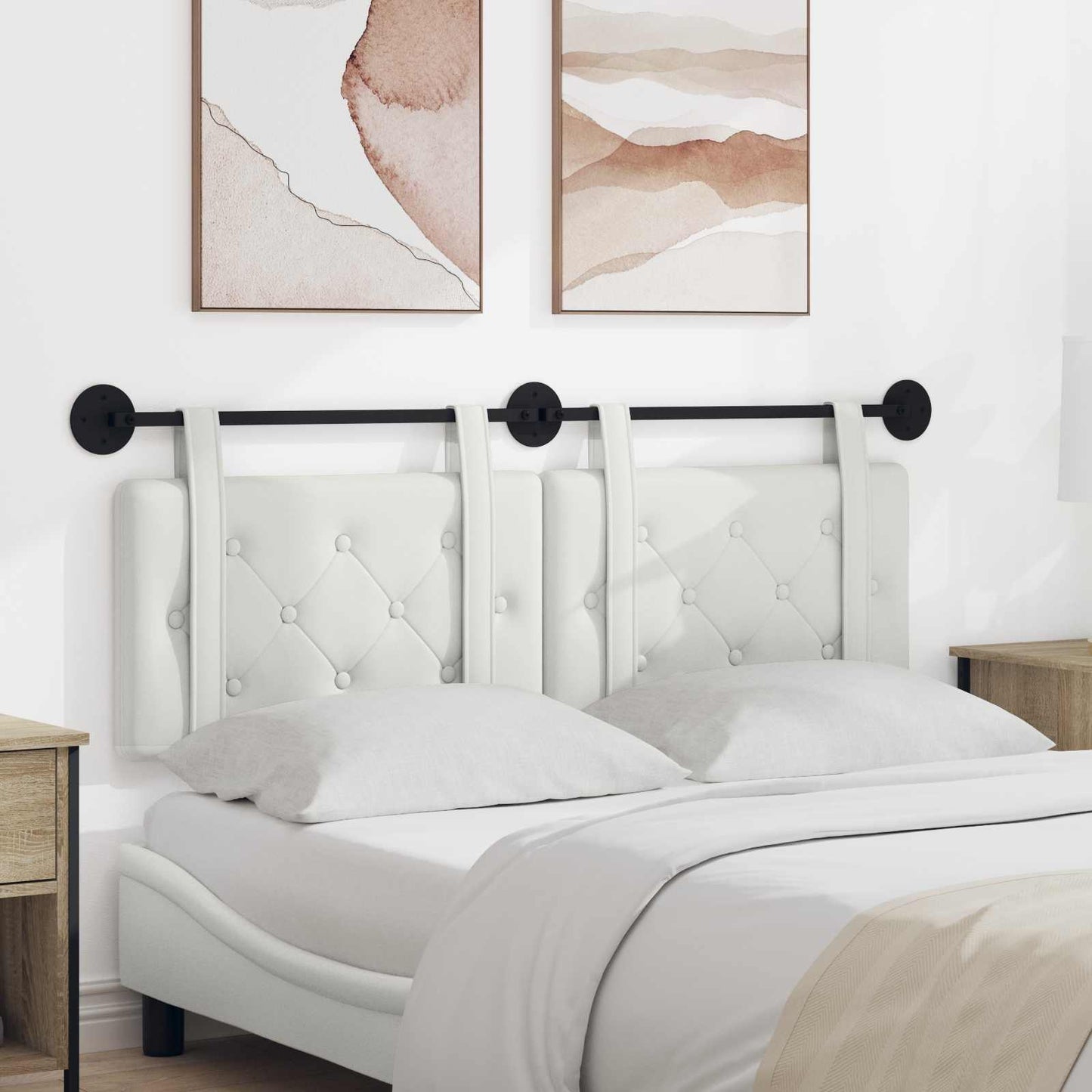 Testata appesa Bianco 130 x 55 x 5 cm Pelle Sintetica
