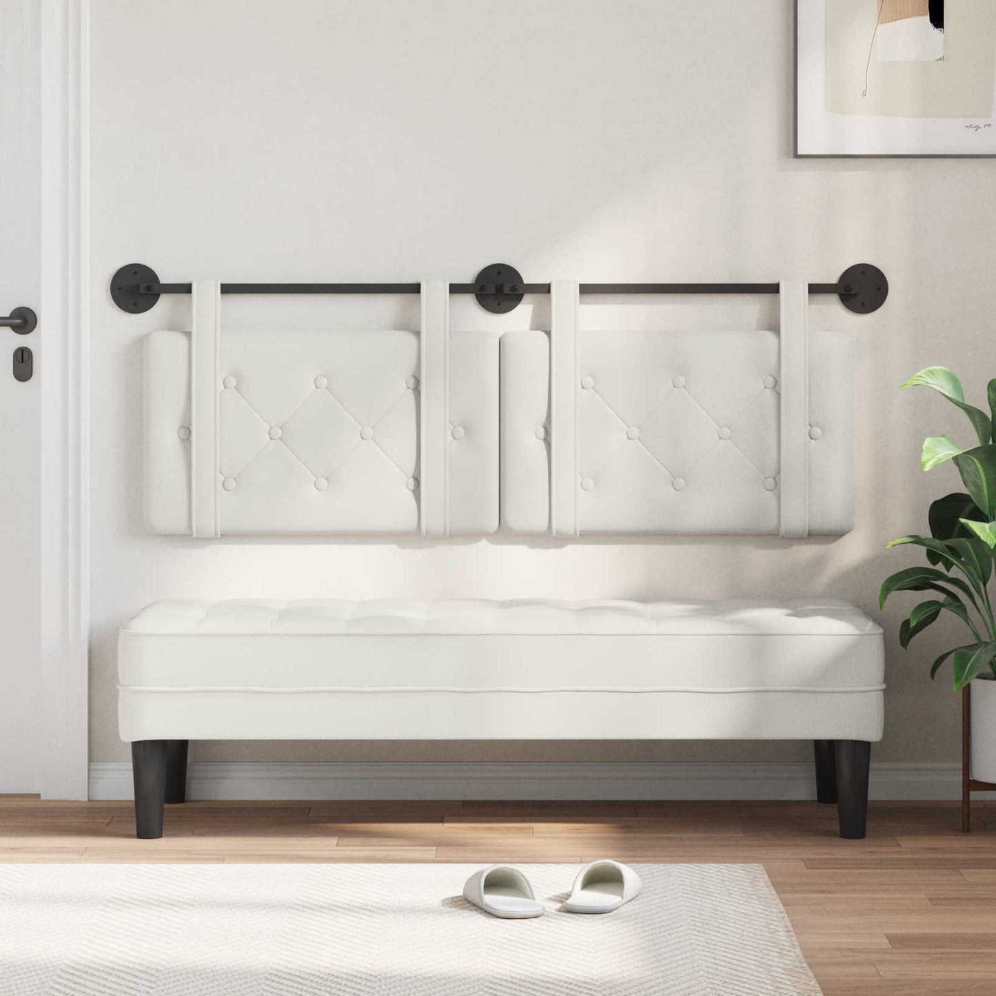 Testata appesa Bianco 130 x 55 x 5 cm Pelle Sintetica