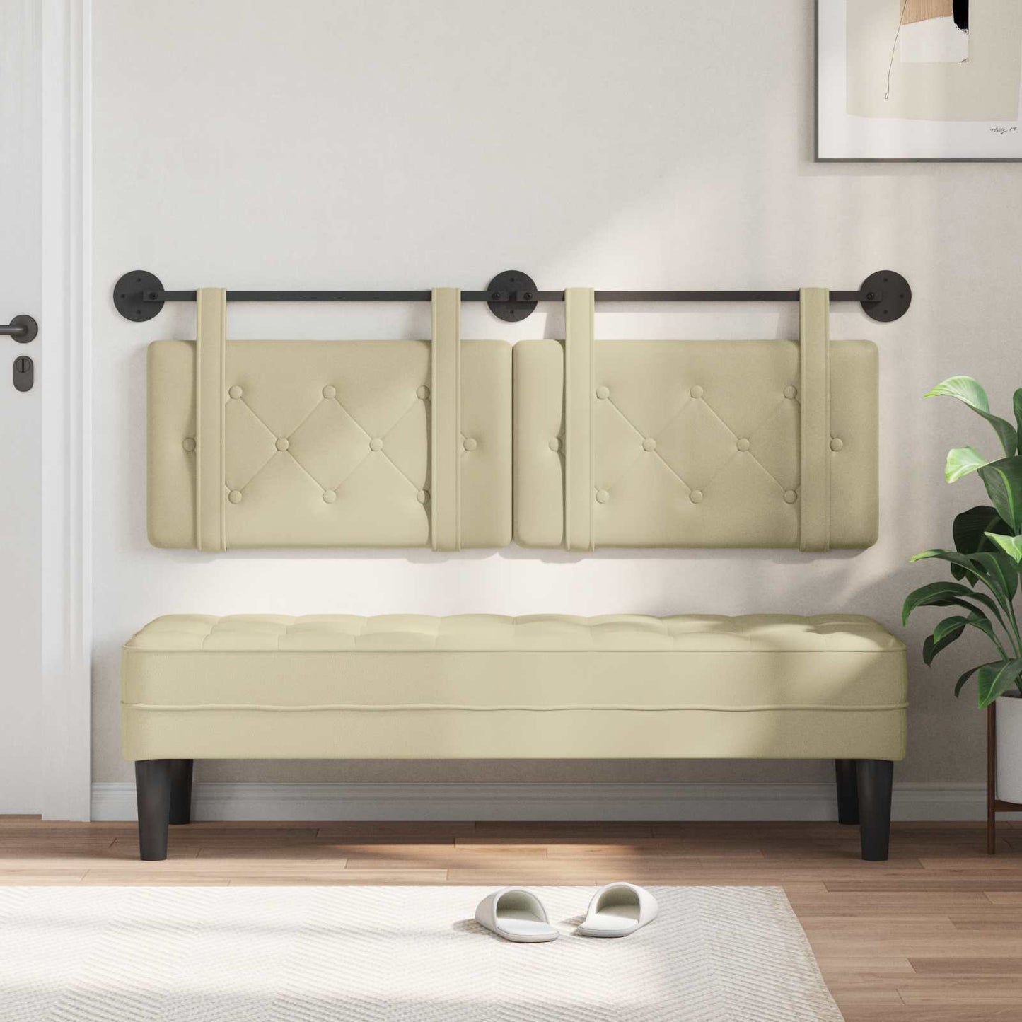 Testata appesa Crema 150 x 55 x 5 cm Pelle Sintetica