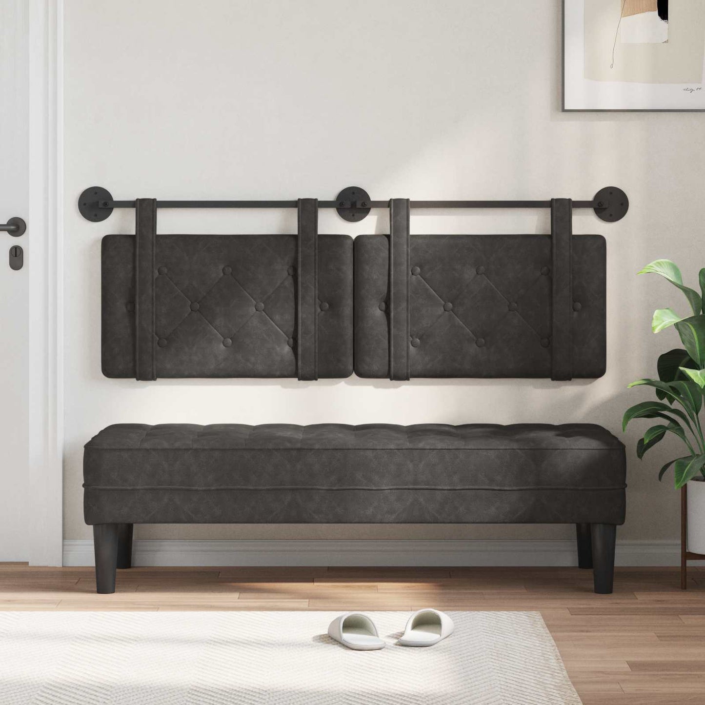 Testata appesa Nero 150 x 55 x 5 cm PU Antico