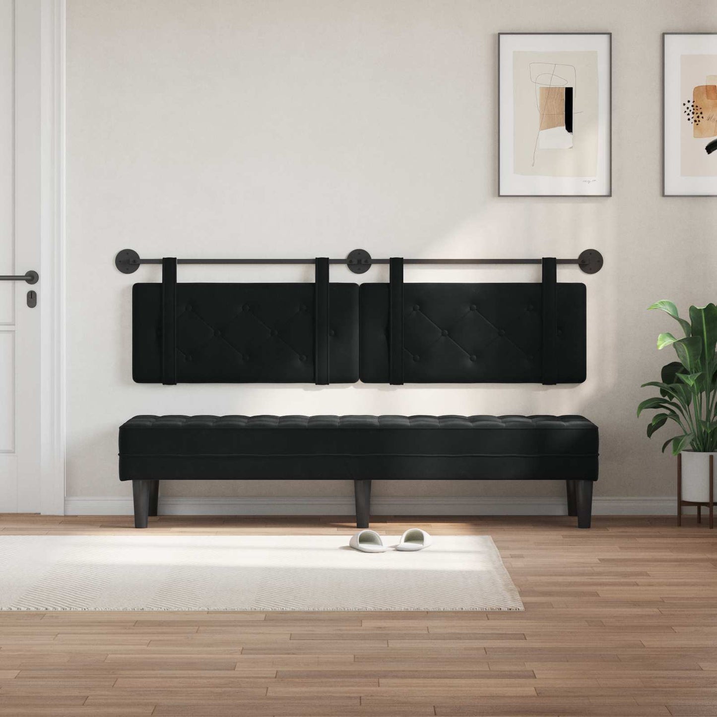 Testata appesa Montaggio a parete Nero 170 x 55 x 5 cm Velluto