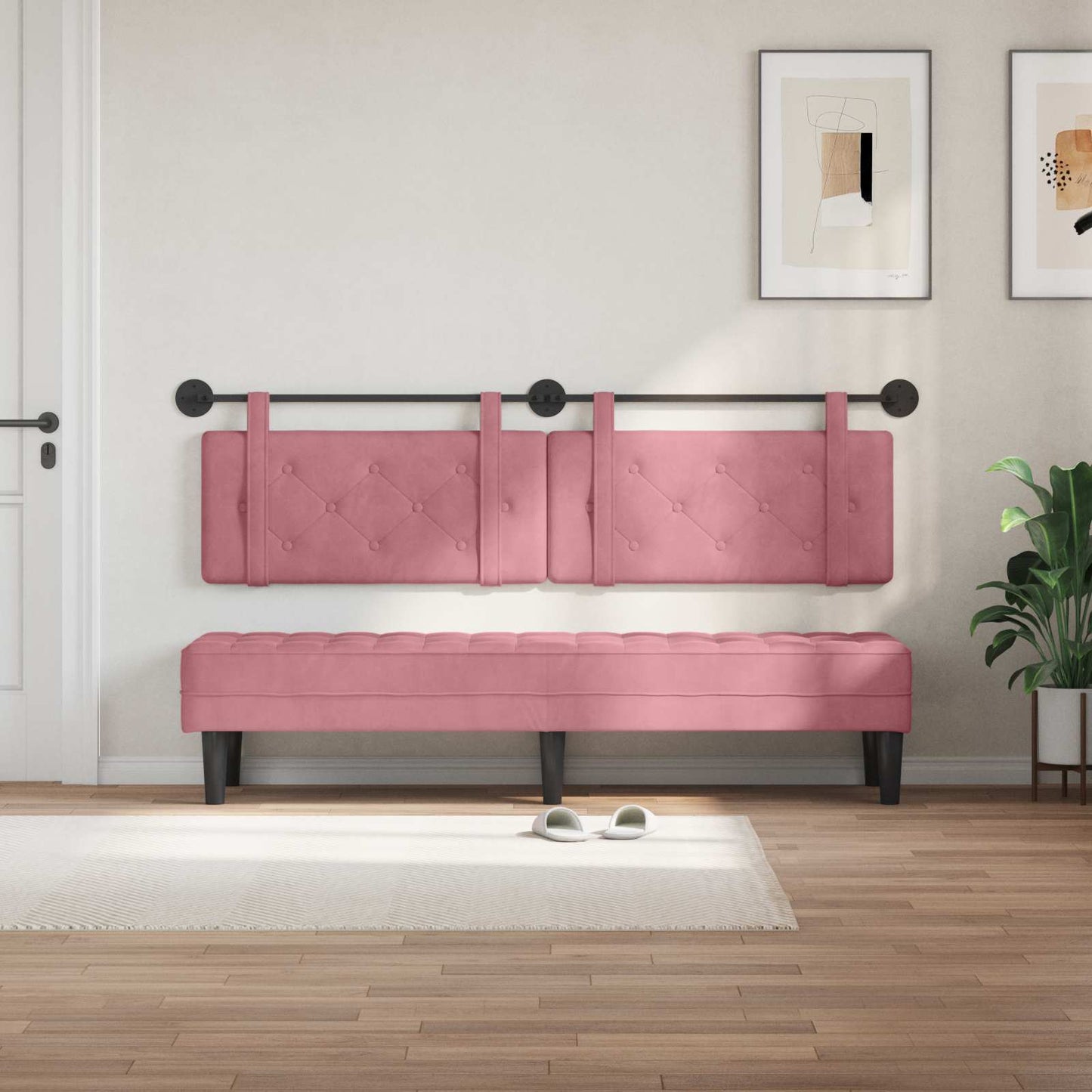 Testata appesa Montaggio a parete Rosa 190 x 55 x 5 cm Velluto