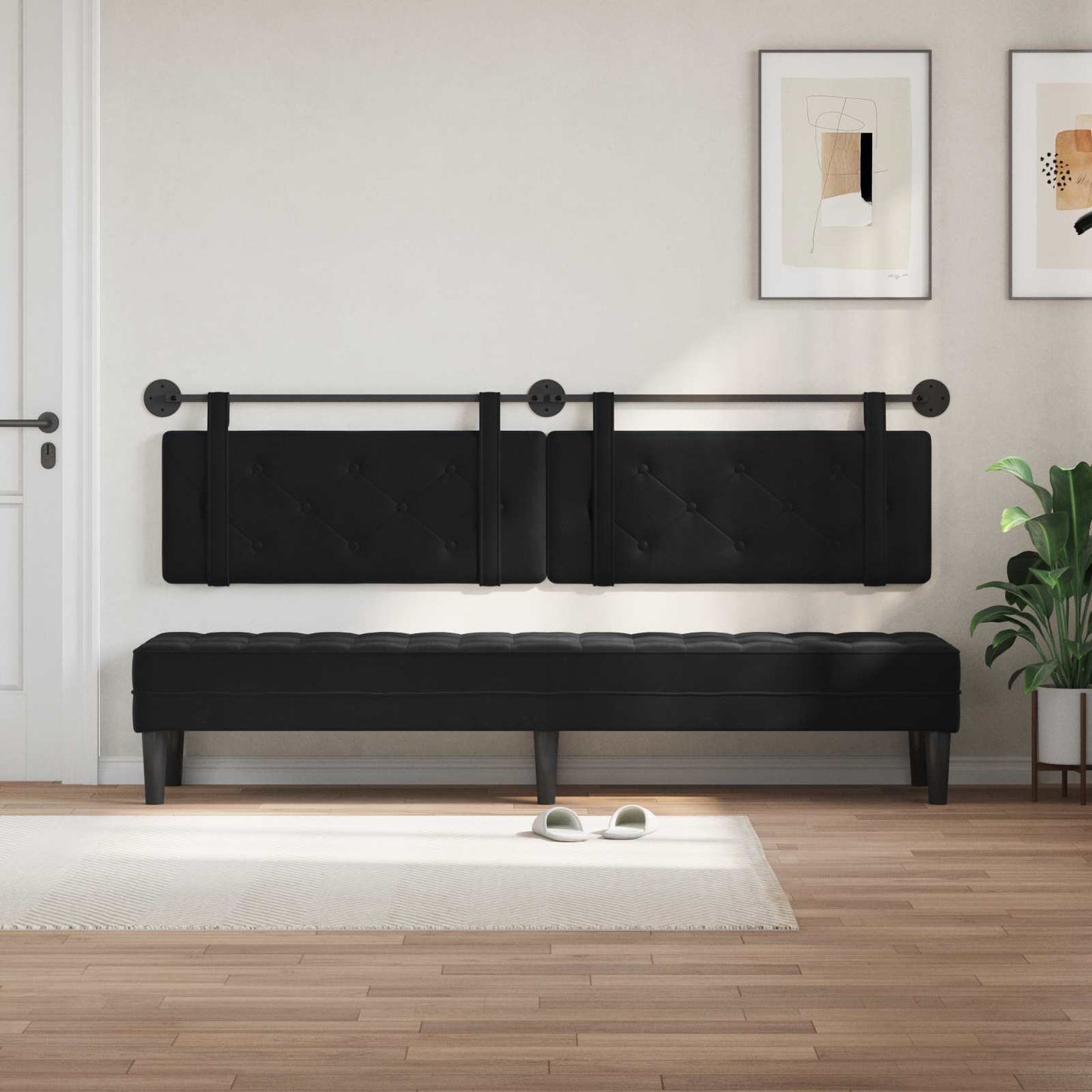 Testata appesa Montaggio a parete Nero 210 x 55 x 5 cm Velluto