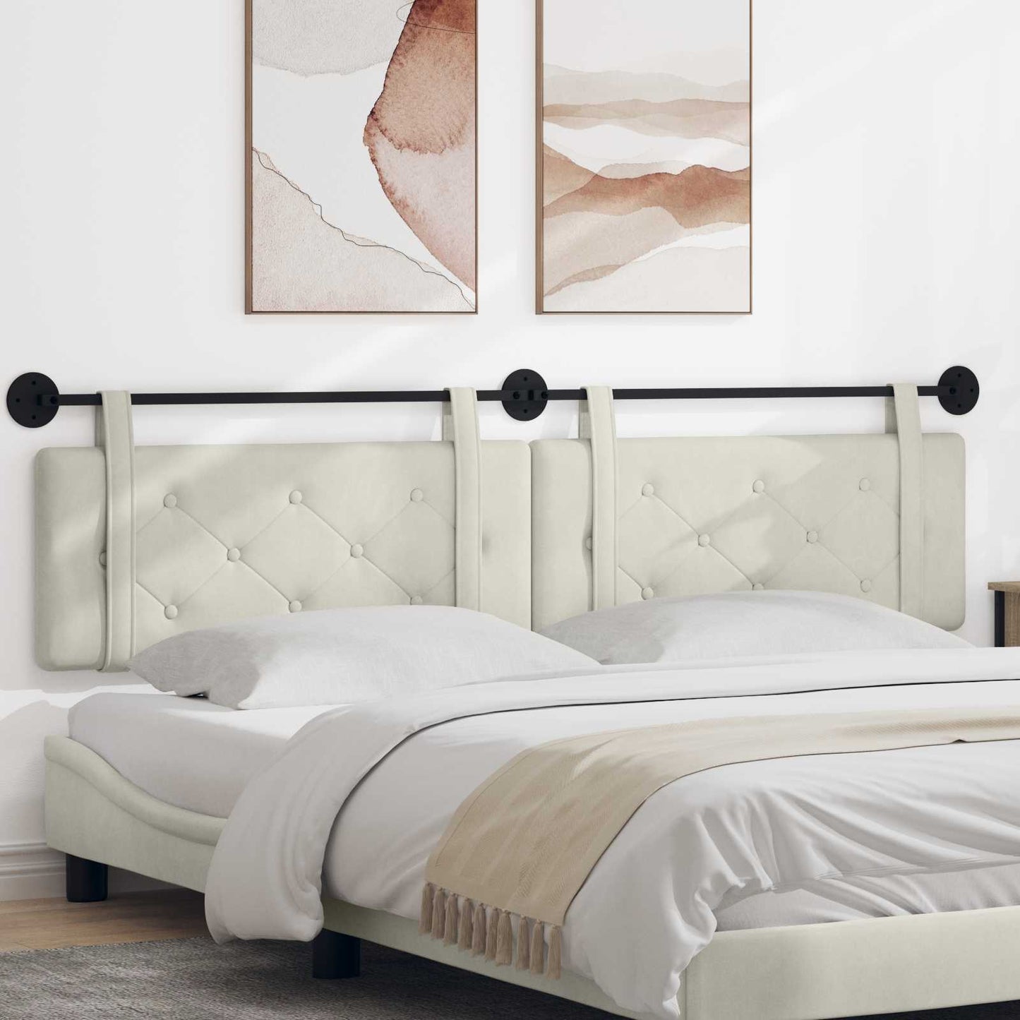 Testata appesa Montaggio a parete Crema 210 x 55 x 5 cm Velluto