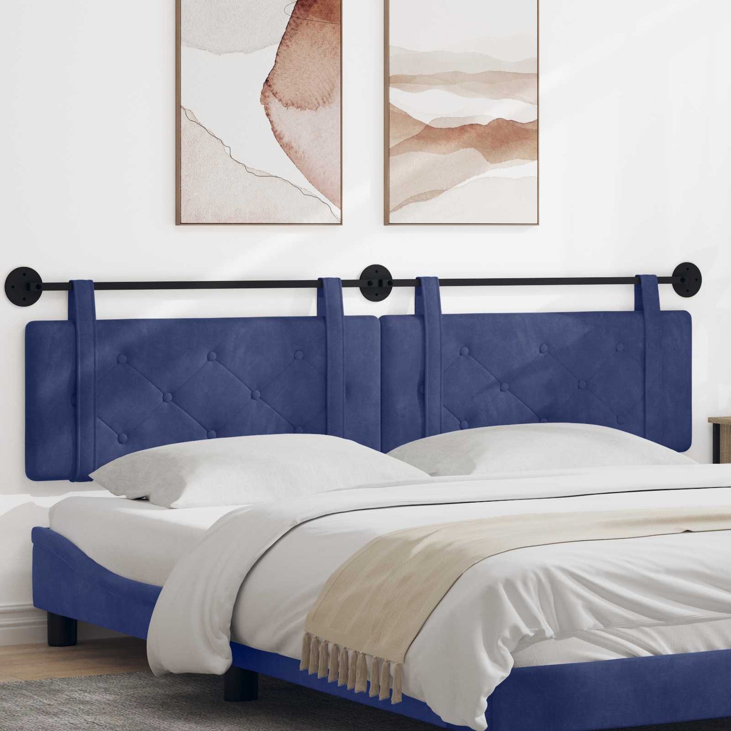 Testata appesa Blu Polizia 210 x 55 x 5 cm Velluto