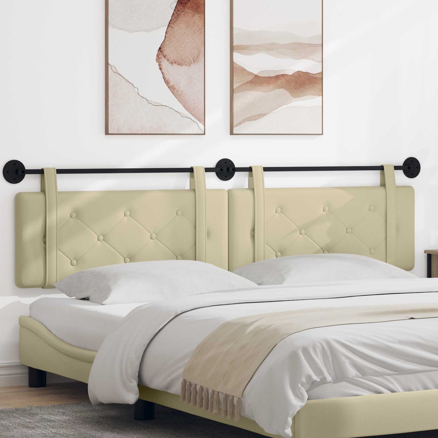 Testata appesa Crema 210 x 55 x 5 cm Pelle Sintetica