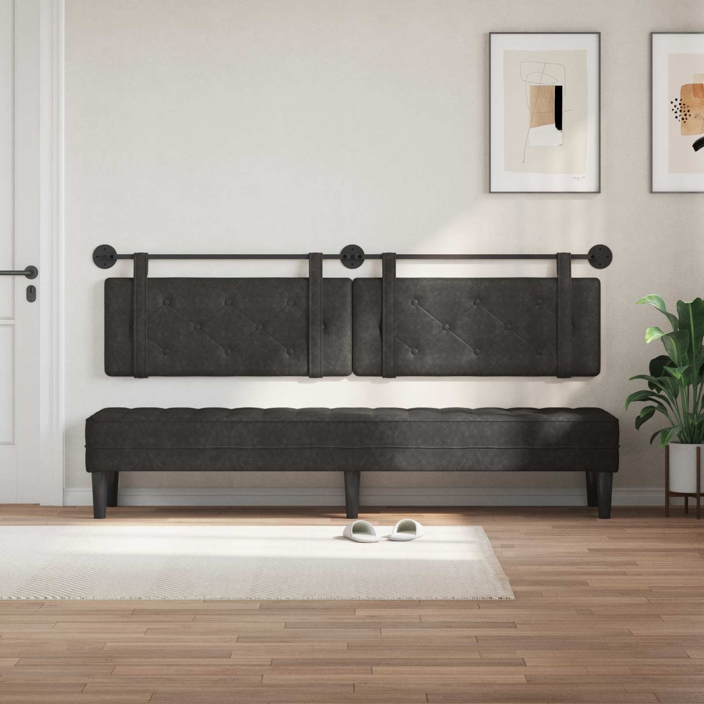 Testata appesa Nero 210 x 55 x 5 cm PU Antico