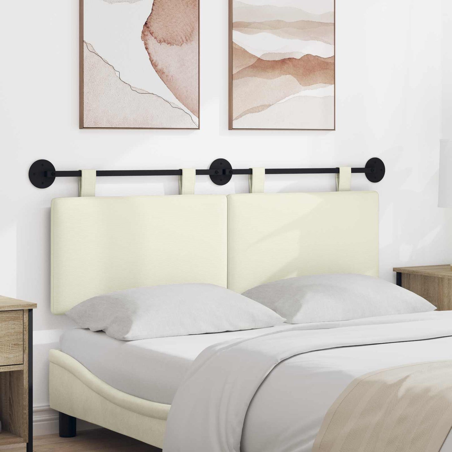 Testata appesa Crema 150 x 55 x 5 cm Tessuto in Cords