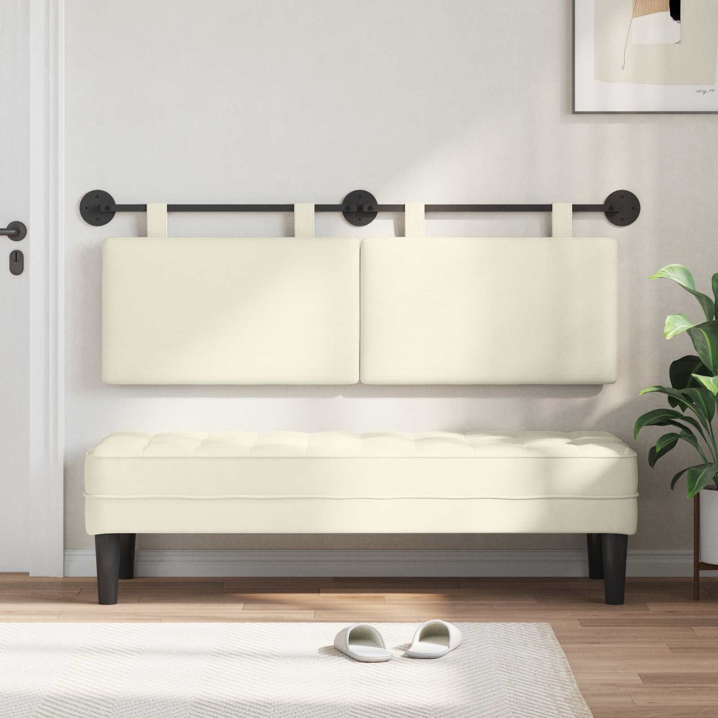 Testata appesa Crema 150 x 55 x 5 cm Tessuto in Cords