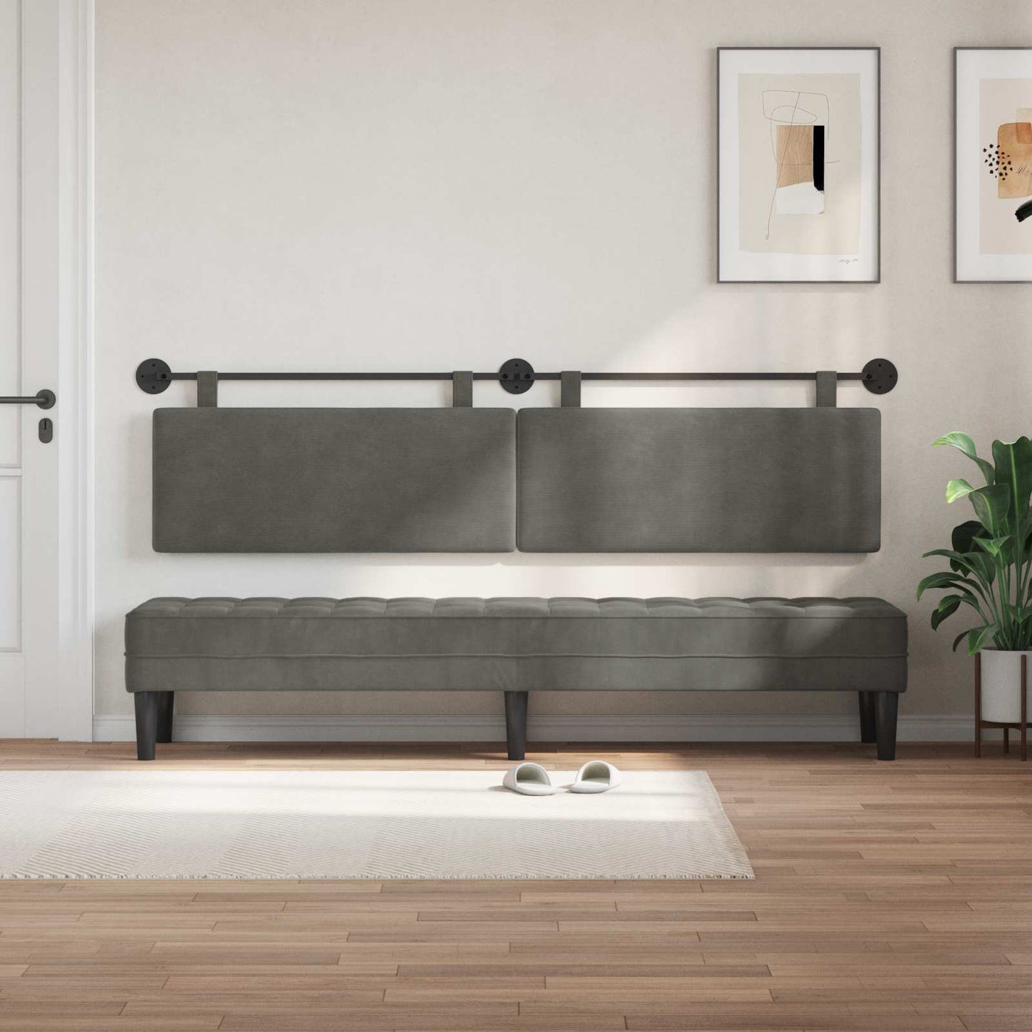 Testata appesa Grigio scuro 210 x 55 x 5 cm Tessuto in Cords