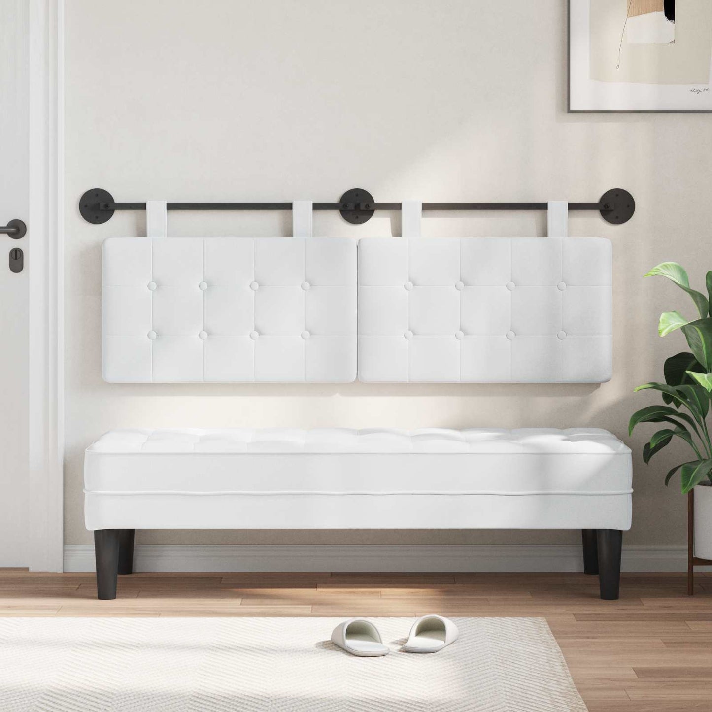 Testata appesa Bianco 130 x 55 x 5 cm Tessuto