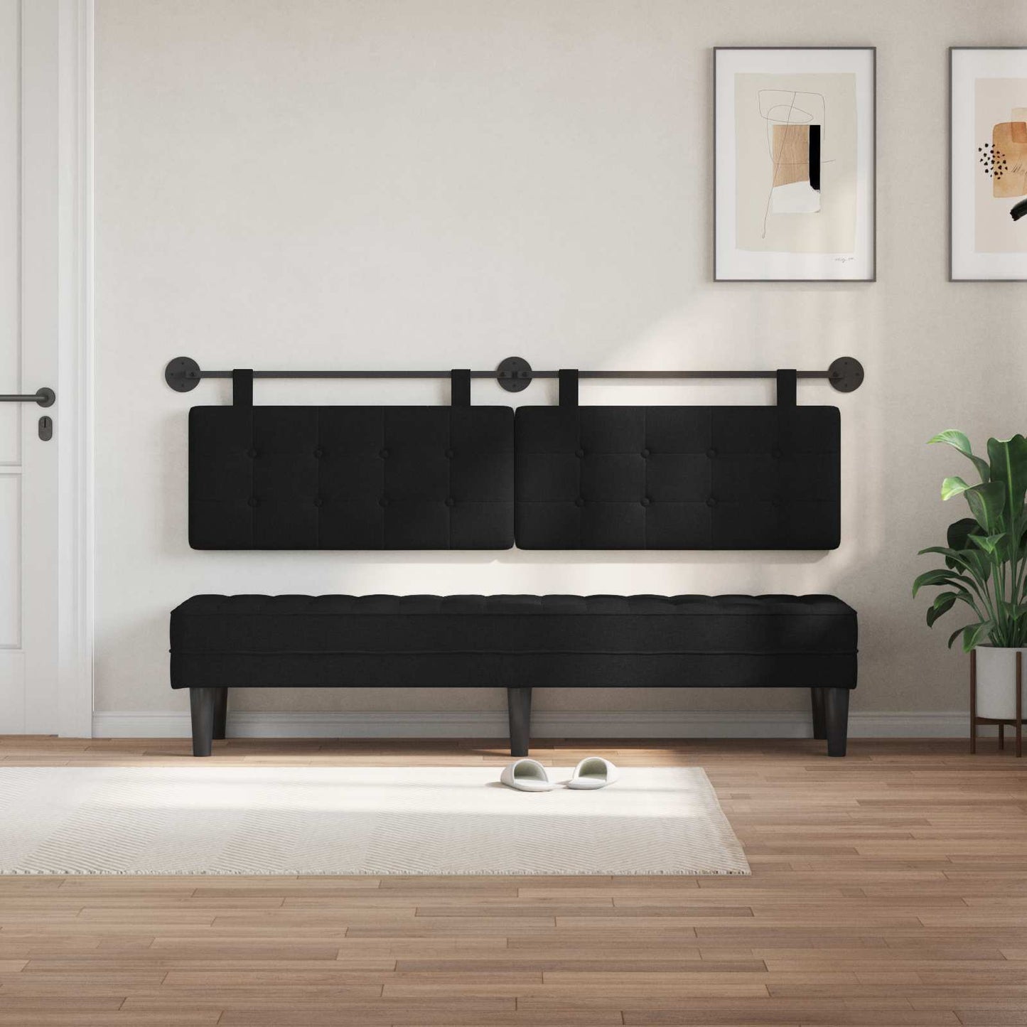 Testata appesa Montaggio a parete Nero 190 x 55 x 5 cm Tessuto