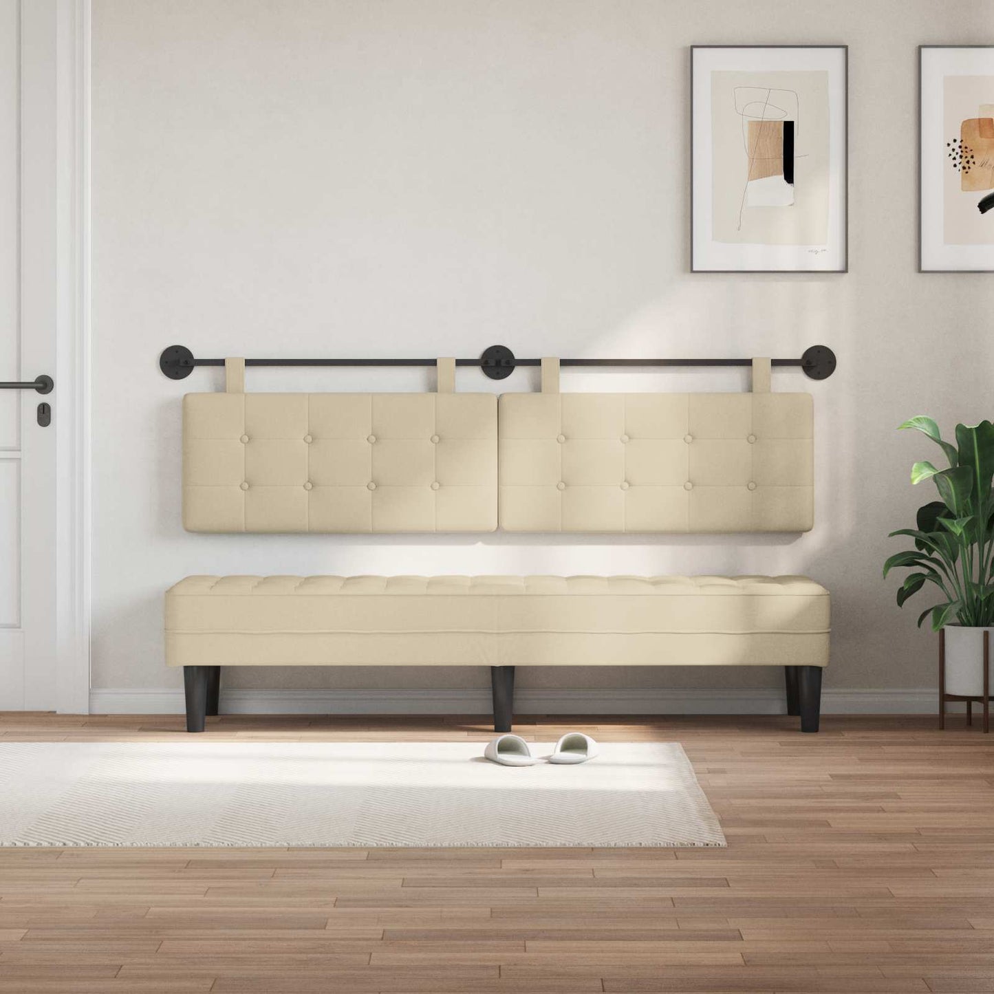 Testata appesa Montaggio a parete Crema 190 x 55 x 5 cm Tessuto