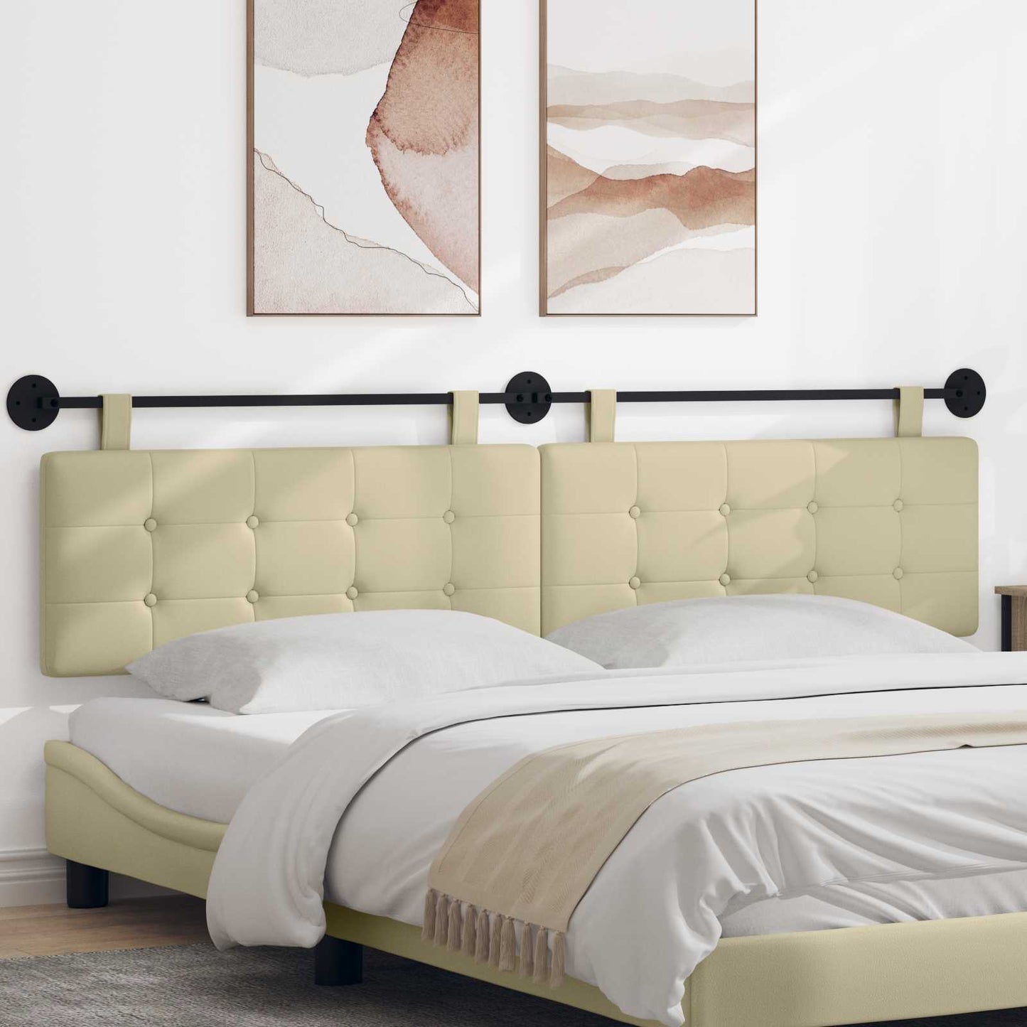 Testata appesa Crema 210 x 55 x 5 cm Pelle Sintetica