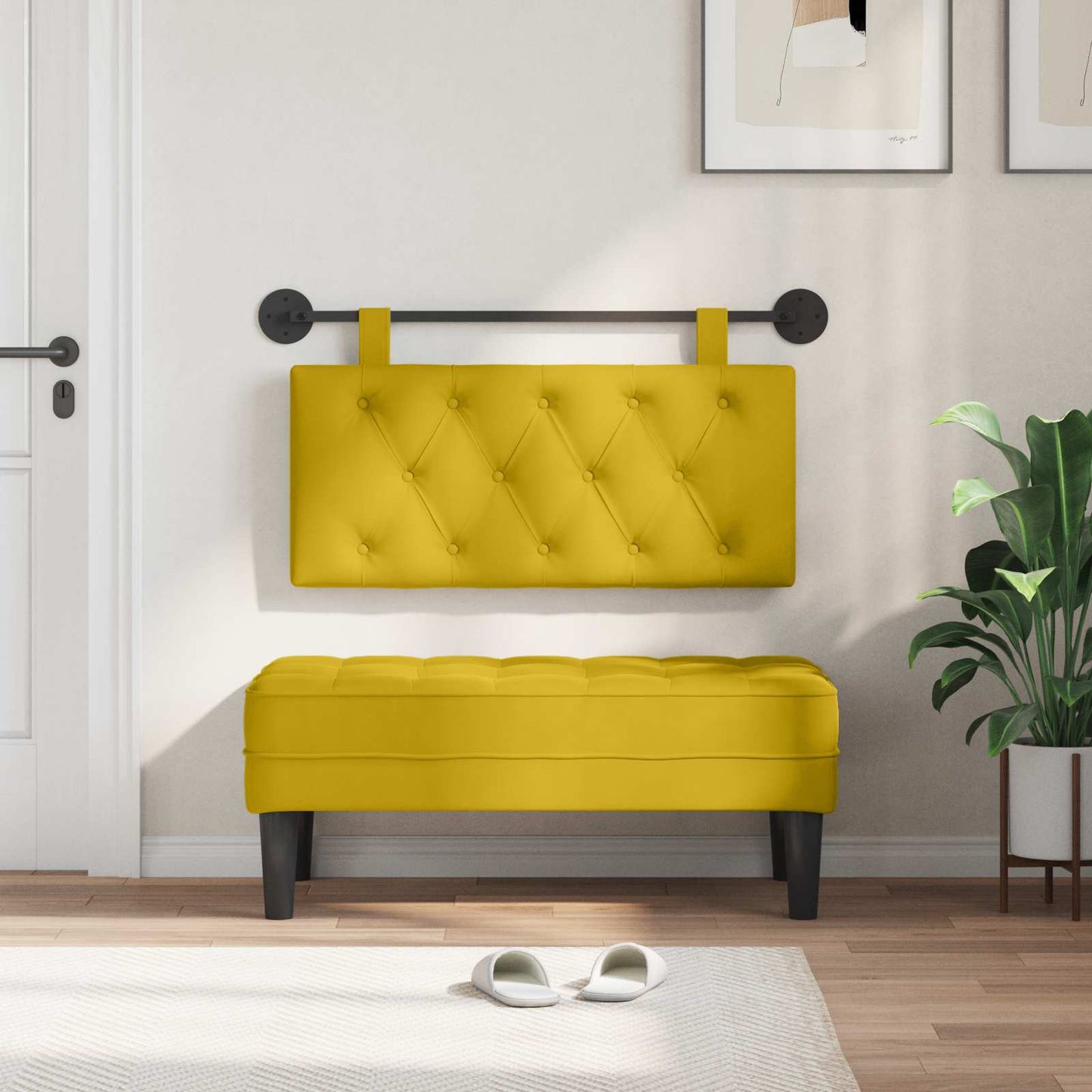 Testata appesa Montaggio a parete Giallo 90 x 55 x 7 cm Velluto