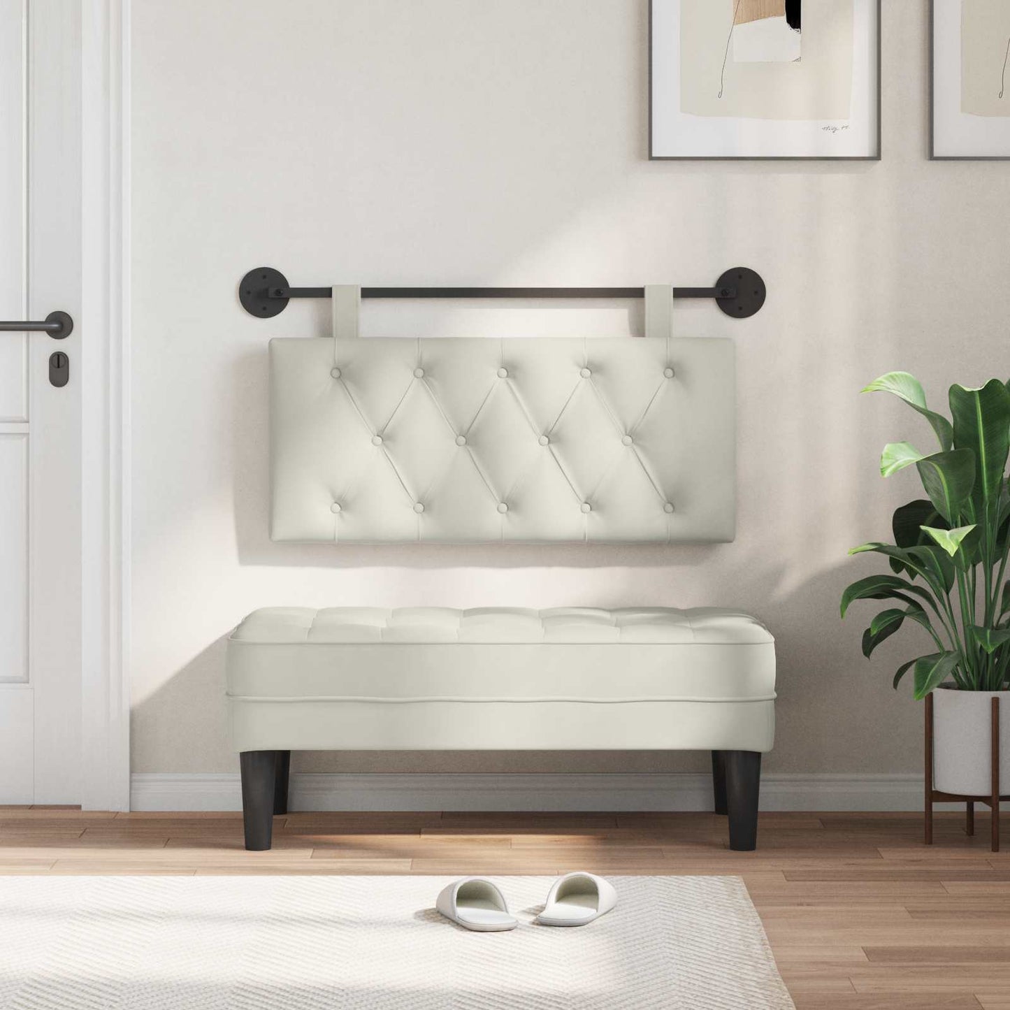 Testata appesa Montaggio a parete Crema 90 x 55 x 7 cm Velluto