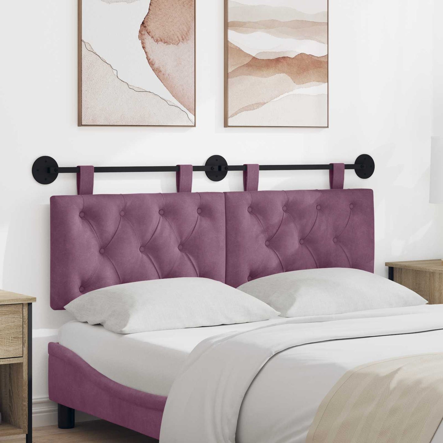 Testata appesa Montaggio a parete Viola 130 x 55 x 7 cm Velluto