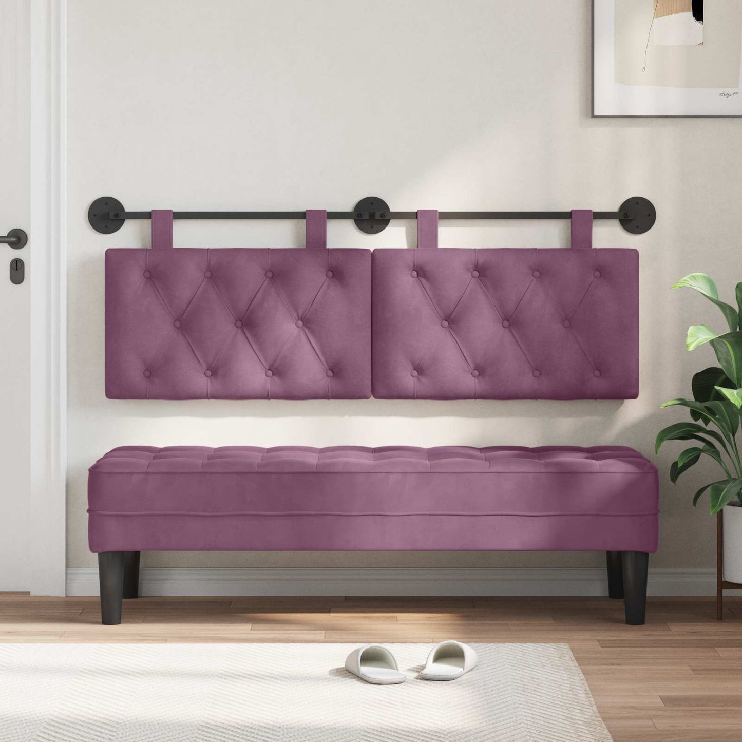 Testata appesa Montaggio a parete Viola 130 x 55 x 7 cm Velluto