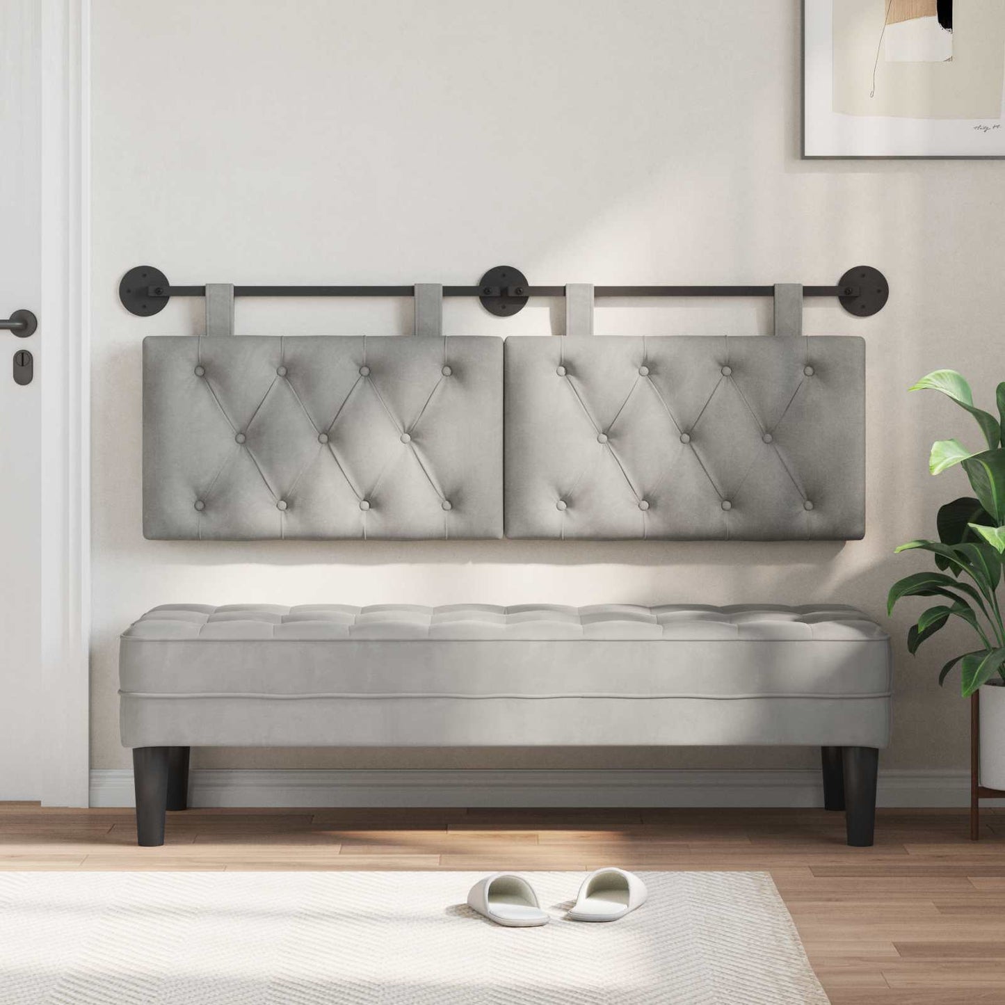 Testata appesa Grigio chiaro 150 x 55 x 7 cm Velluto