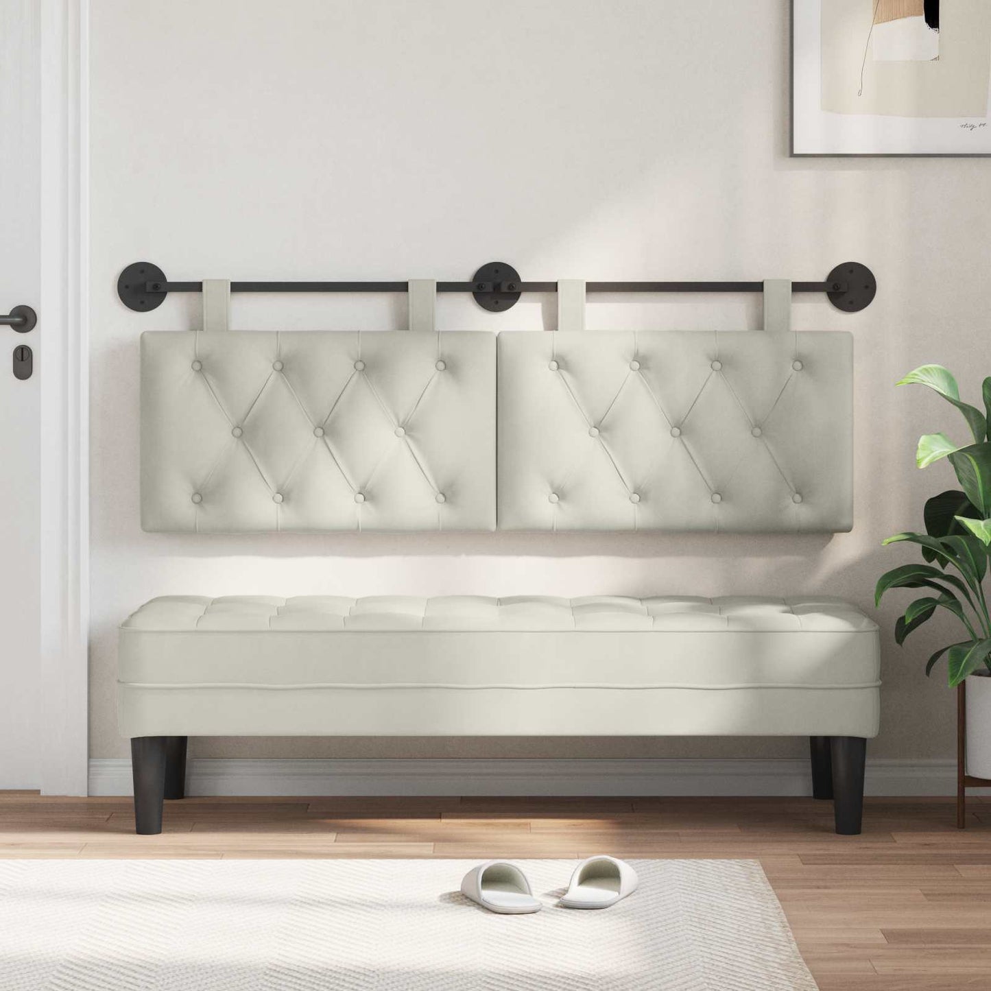 Testata appesa Montaggio a parete Crema 150 x 55 x 7 cm Velluto