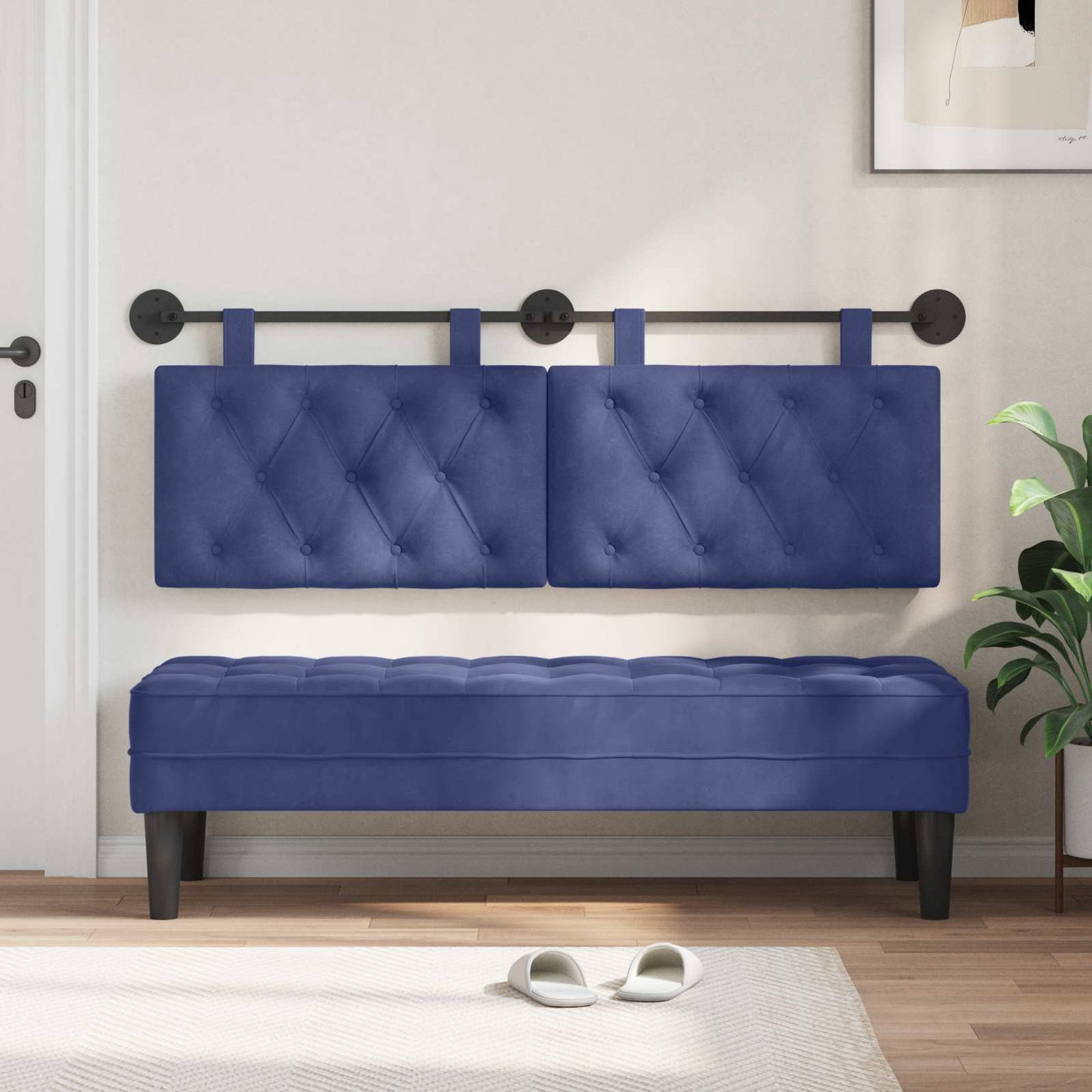 Testata appesa Blu Polizia 150 x 55 x 7 cm Velluto