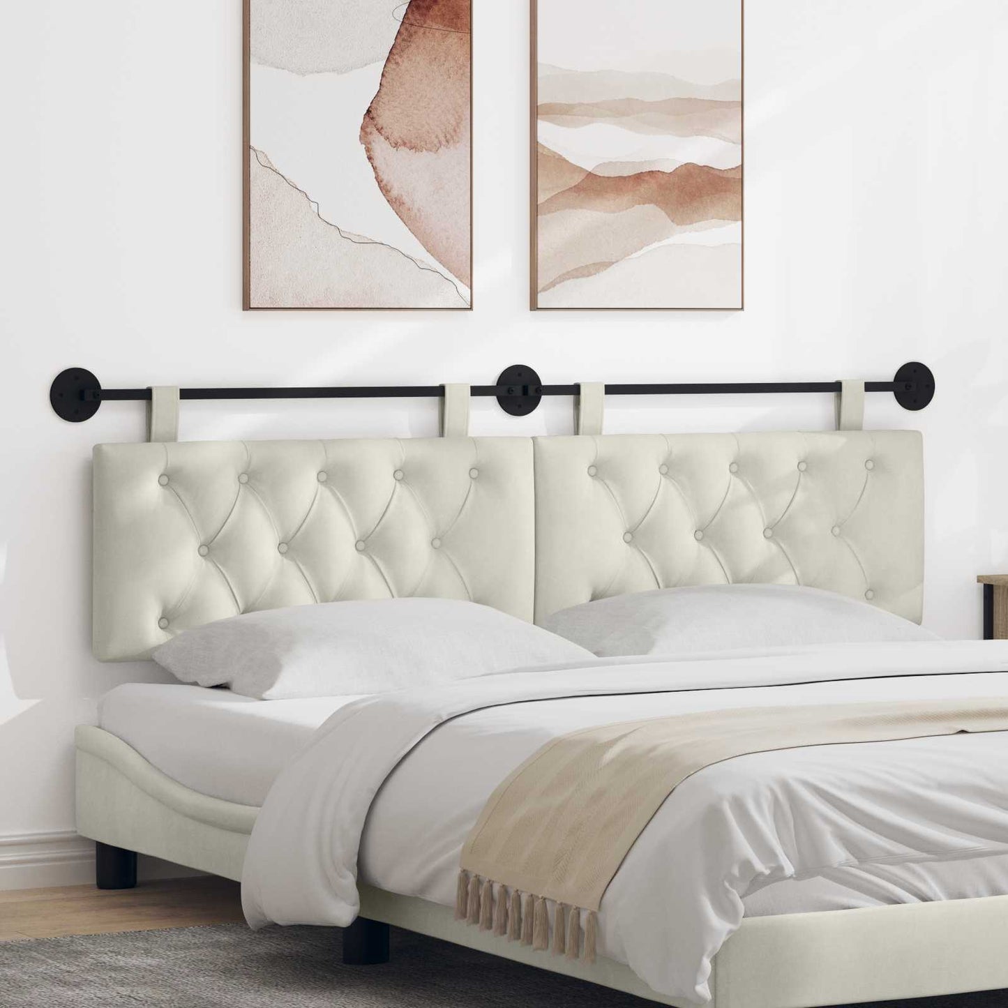 Testata appesa Montaggio a parete Crema 170 x 55 x 7 cm Velluto