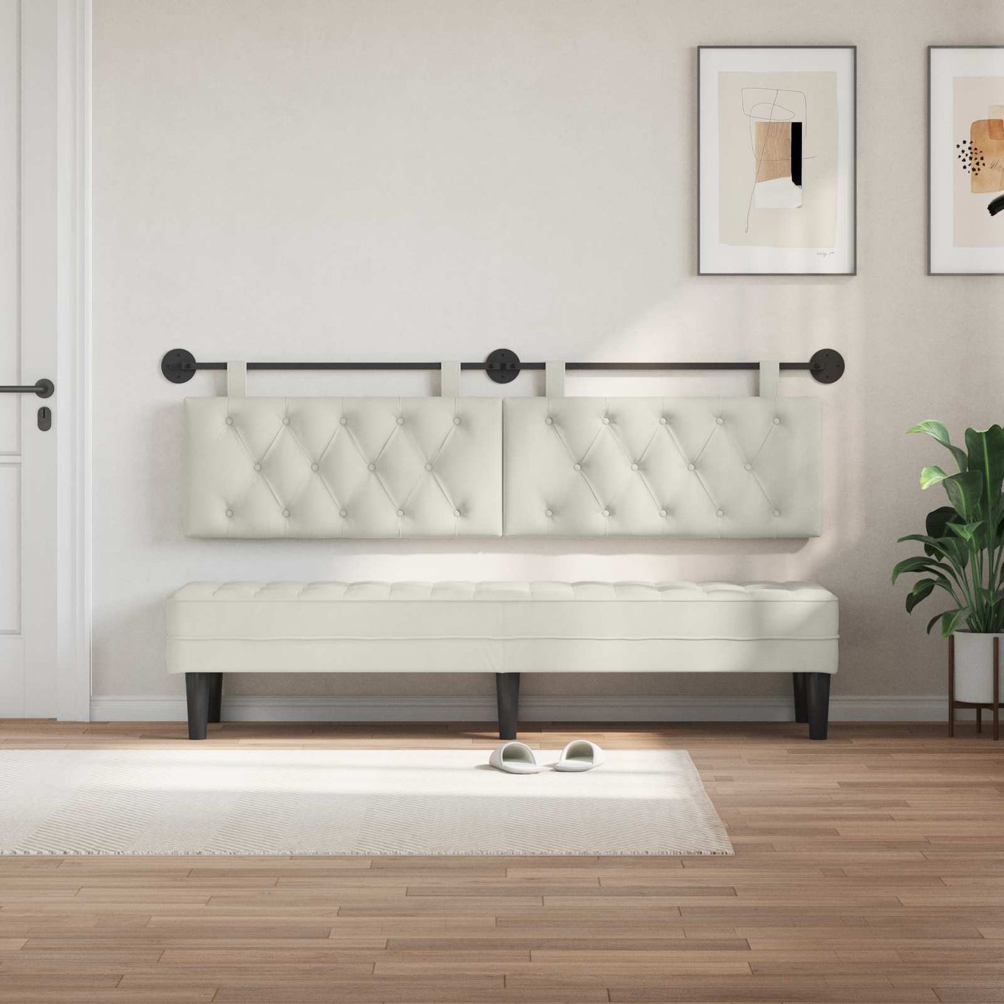 Testata appesa Montaggio a parete Crema 170 x 55 x 7 cm Velluto