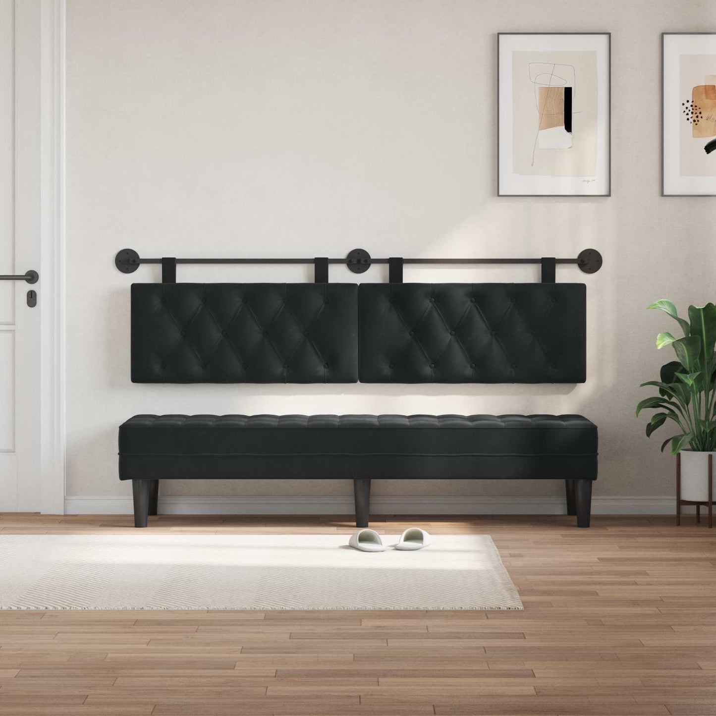 Testata appesa Montaggio a parete Nero 190 x 55 x 7 cm Velluto