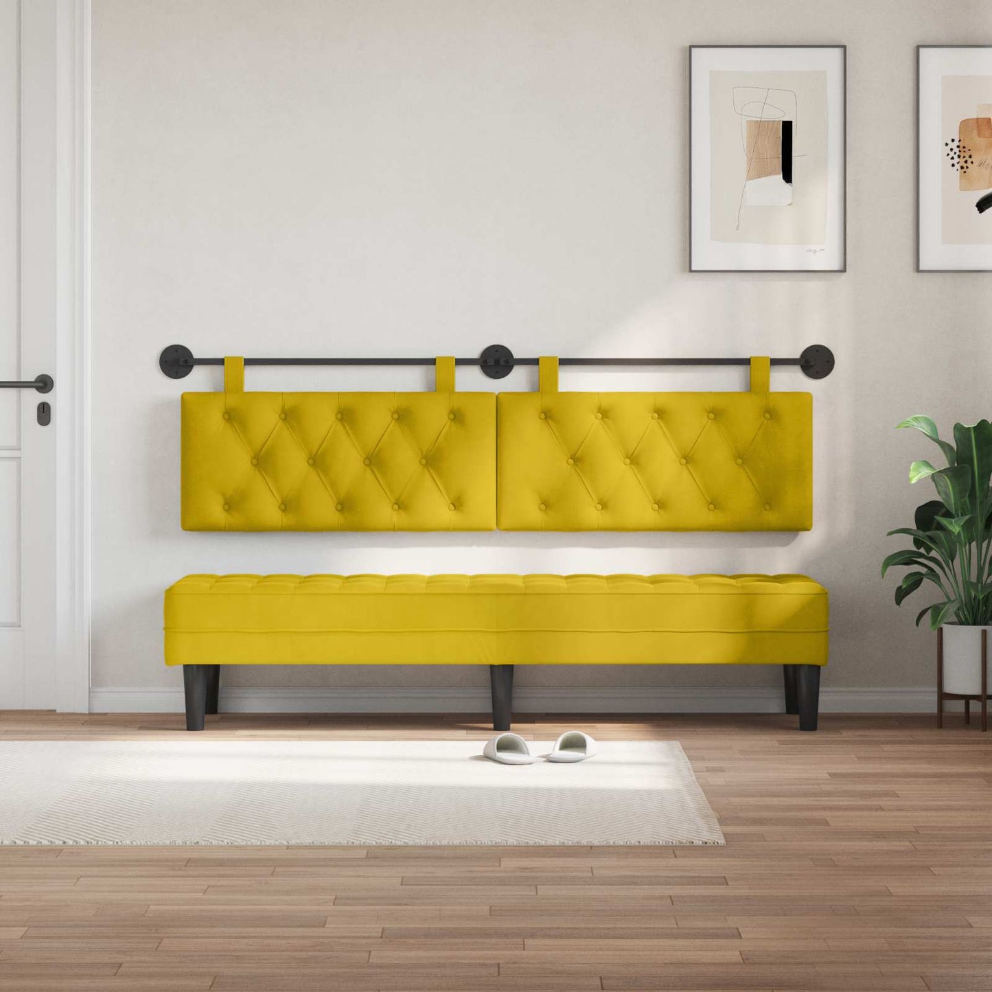 Testata appesa Giallo 190 x 55 x 7 cm Velluto