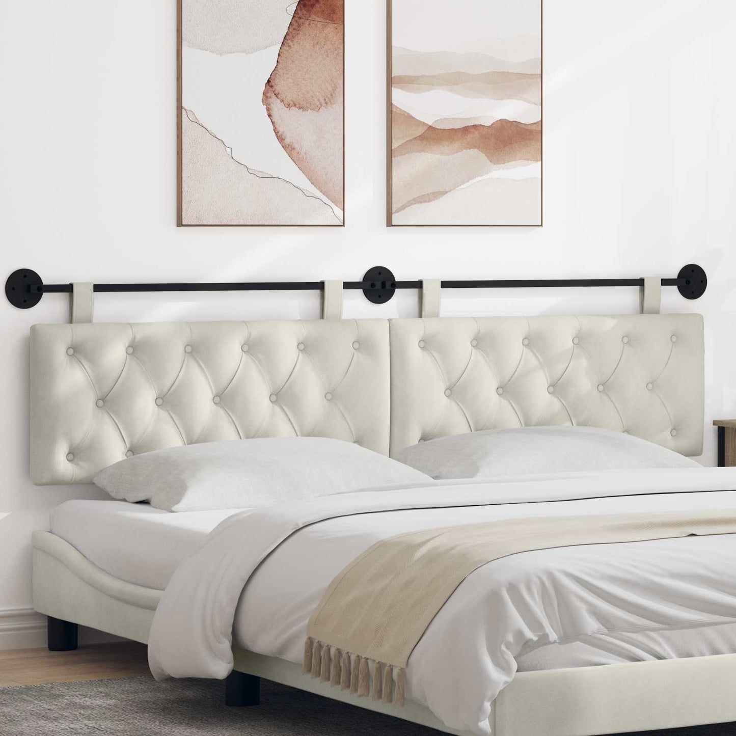Testata appesa Montaggio a parete Crema 210 x 55 x 7 cm Velluto
