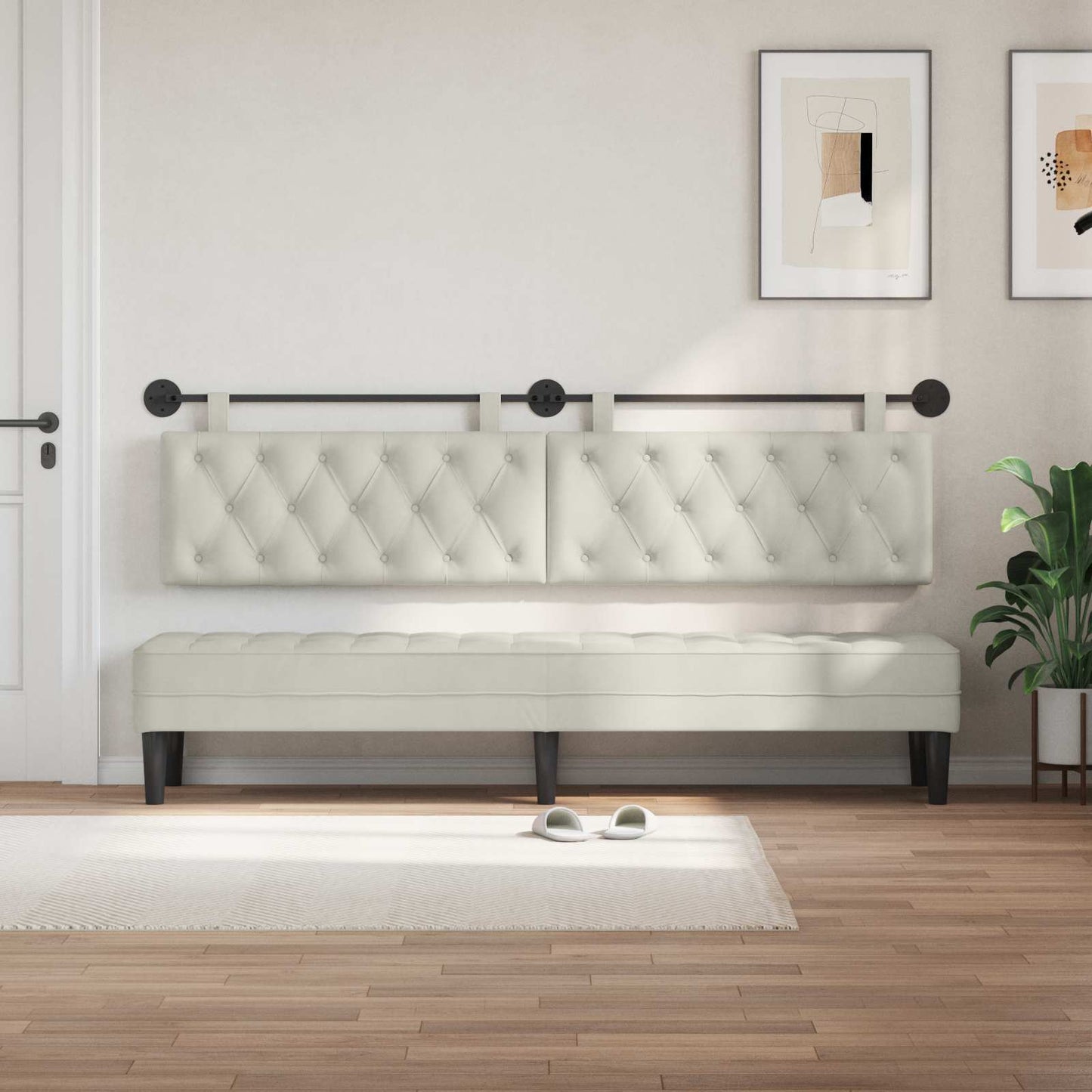 Testata appesa Montaggio a parete Crema 210 x 55 x 7 cm Velluto