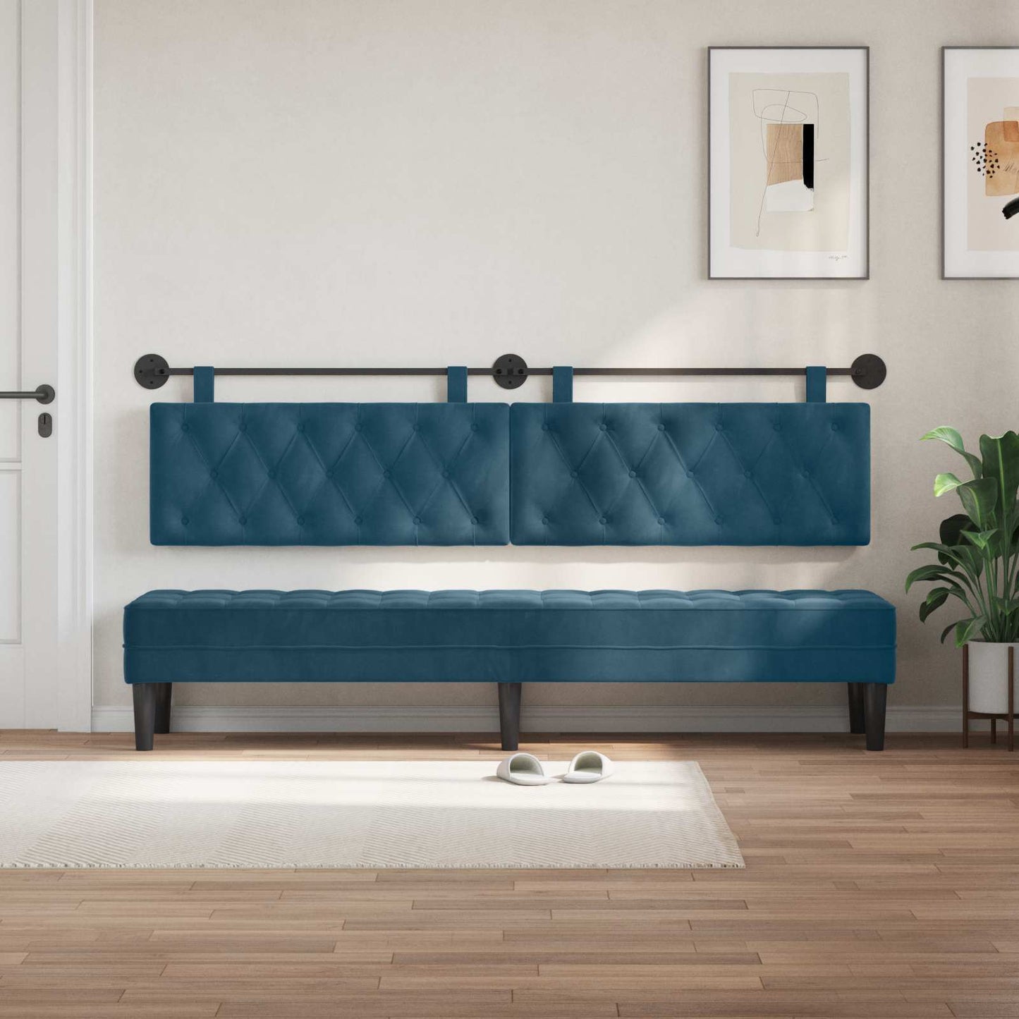 Testata appesa Montaggio a parete Blu 210 x 55 x 7 cm Velluto