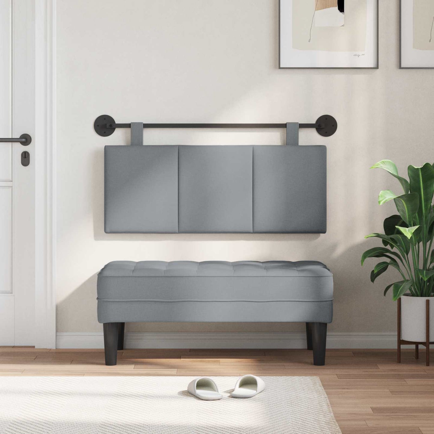 Testata appesa Rigato Grigio chiaro 110 x 55 x 5 cm Tessuto
