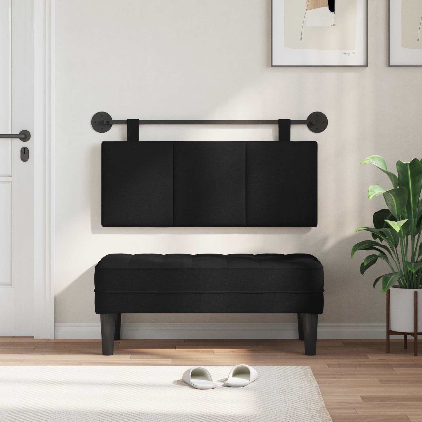 Testata appesa Montaggio a parete Nero 110 x 55 x 5 cm Tessuto