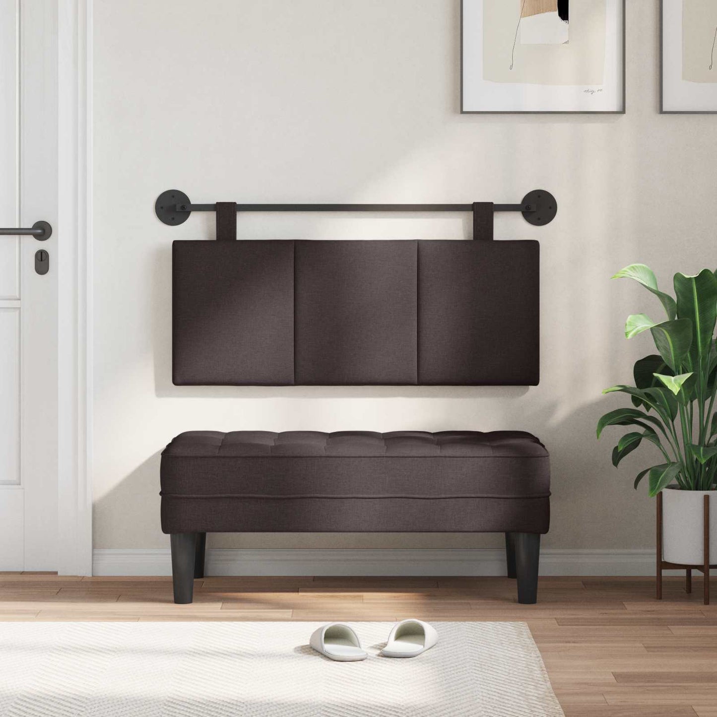 Testata appesa Rigato Marrone Scuro 110 x 55 x 5 cm Tessuto