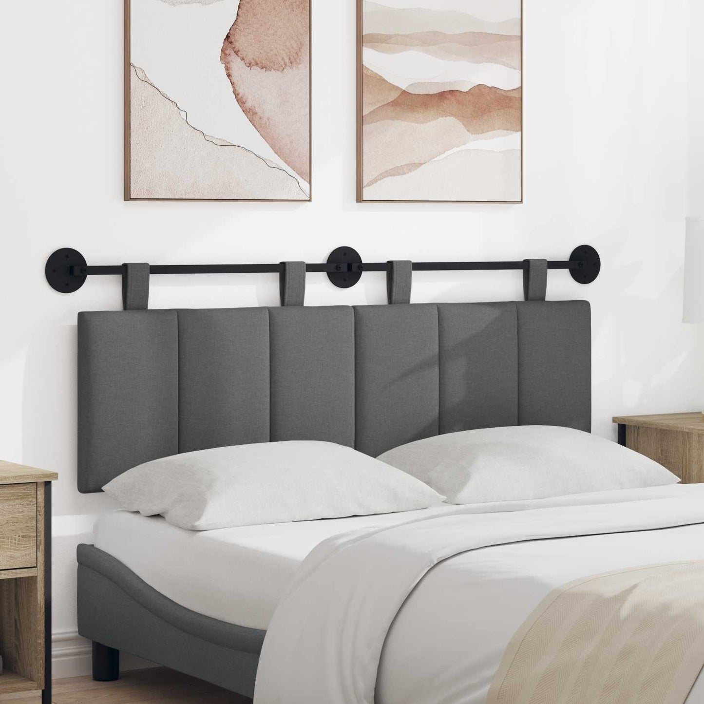 Testata appesa Rigato Grigio scuro 150 x 55 x 5 cm Tessuto