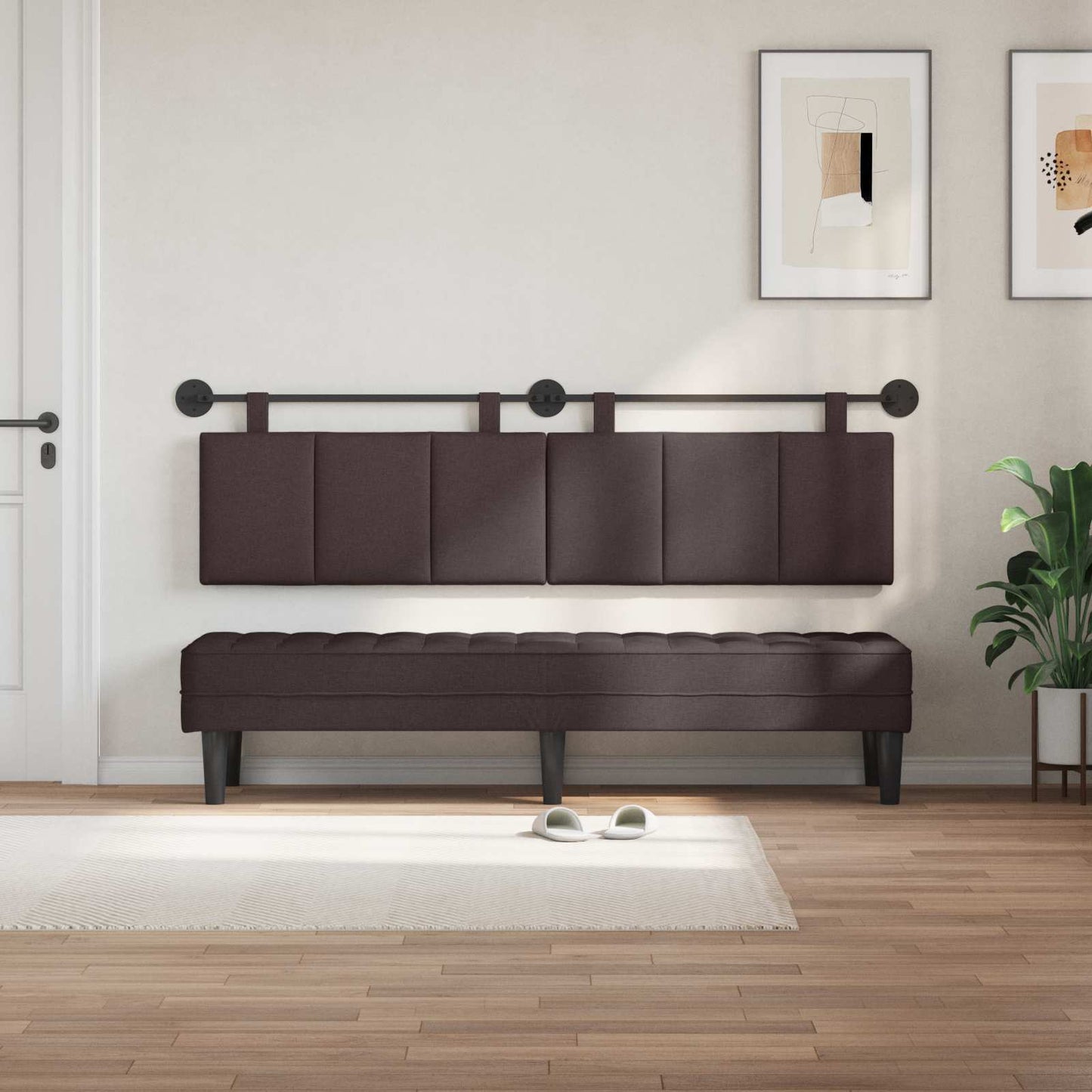 Testata appesa Rigato Marrone Scuro 190 x 55 x 5 cm Tessuto
