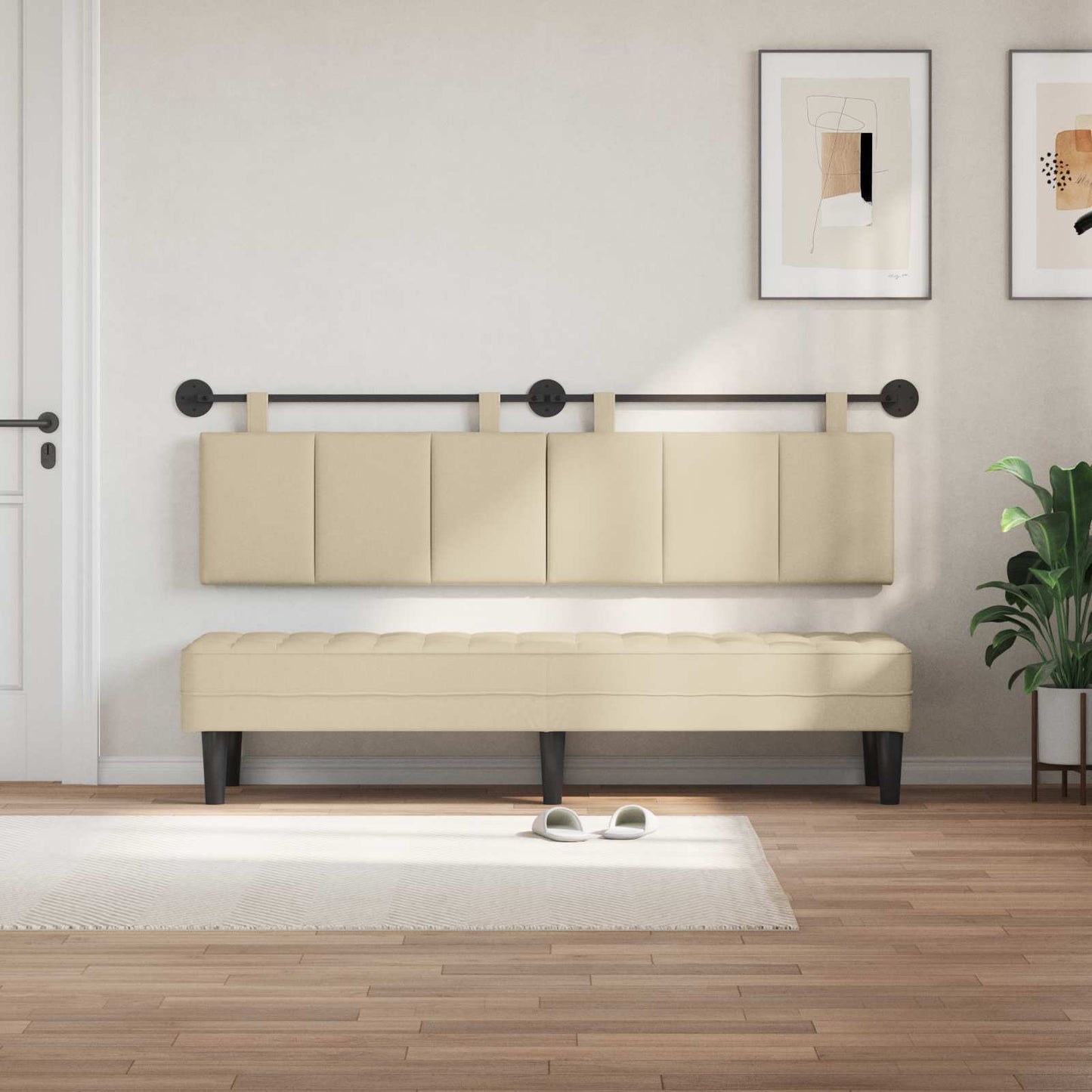 Testata appesa Montaggio a parete Crema 190 x 55 x 5 cm Tessuto