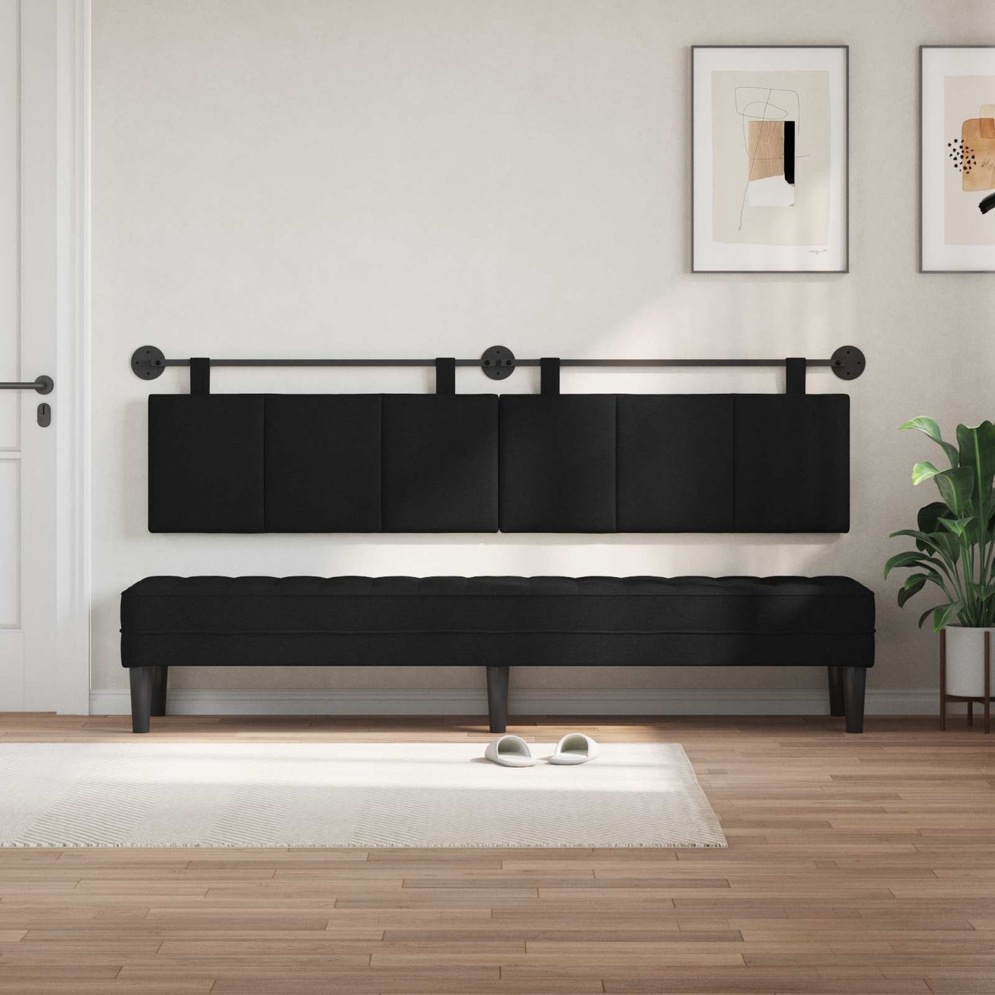 Testata appesa Montaggio a parete Nero 210 x 55 x 5 cm Tessuto