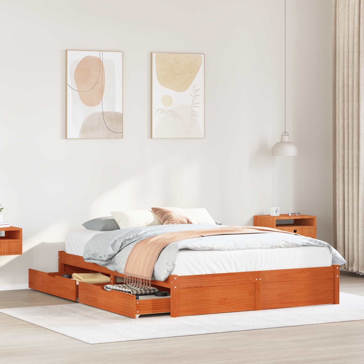 Struttura del letto 3 pcs Marrone cerato Legno di Pino Massello