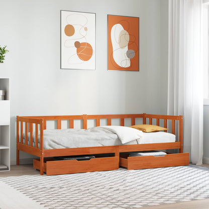 Daybed con testiera 3 pcs Marrone cerato Legno di Pino Massello