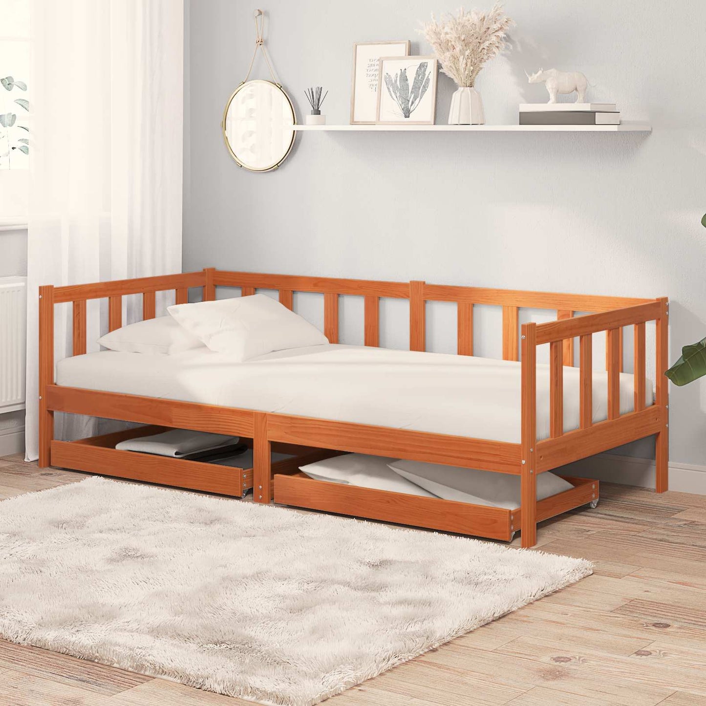 Letto Giorno 3 pcs Marrone cerato Legno di Pino Massello