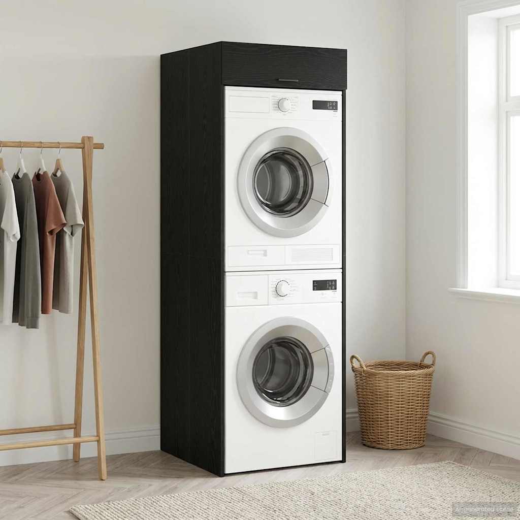 Mobiletto per lavatrice Rovere Nero 67,5 x 68 x 200 cm