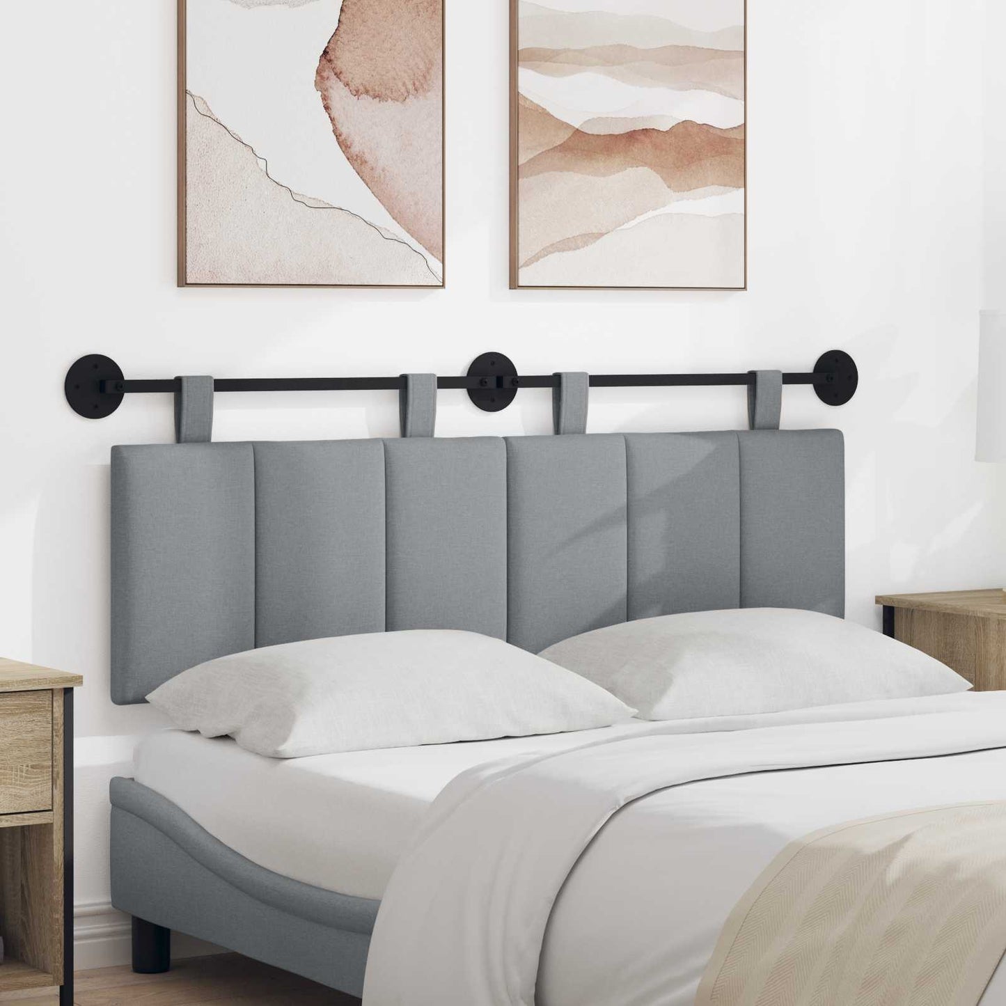 Testata appesa Rigato Grigio chiaro 150 x 55 x 5 cm Tessuto