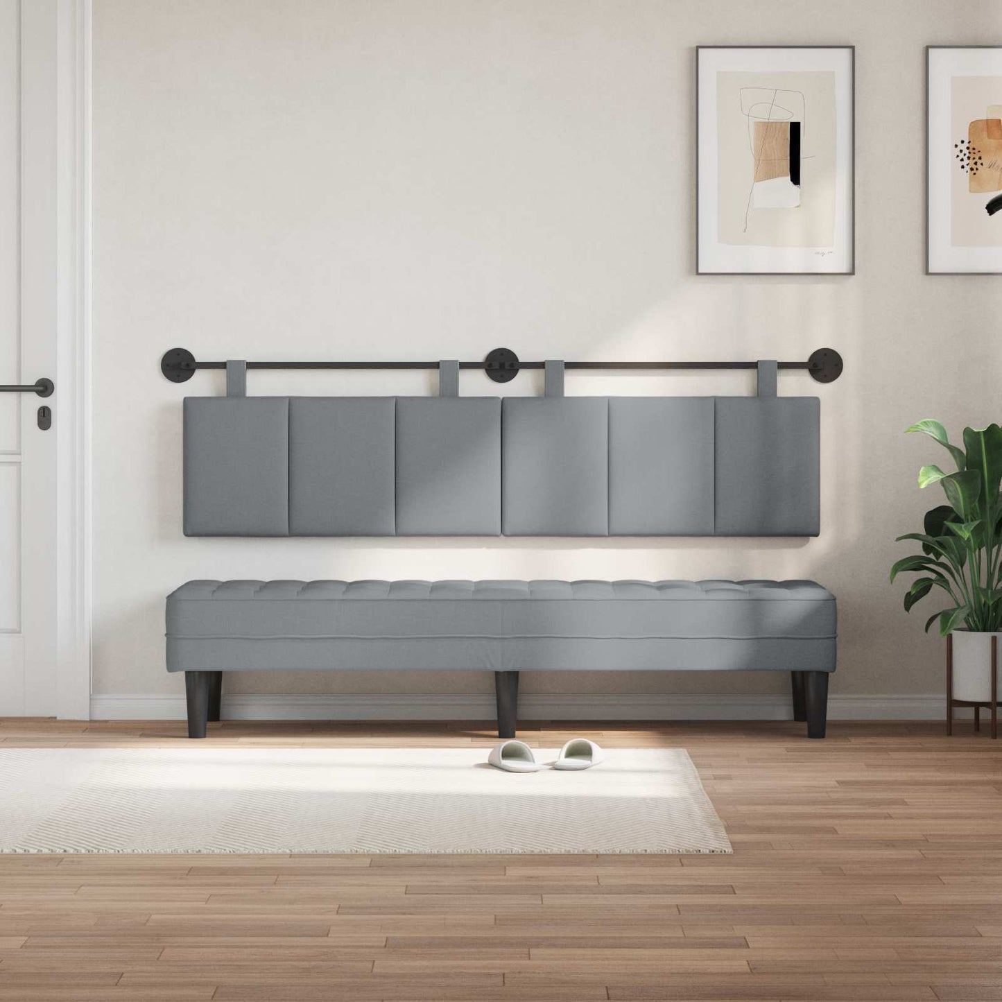 Testata appesa Rigato Grigio chiaro 170 x 55 x 5 cm Tessuto