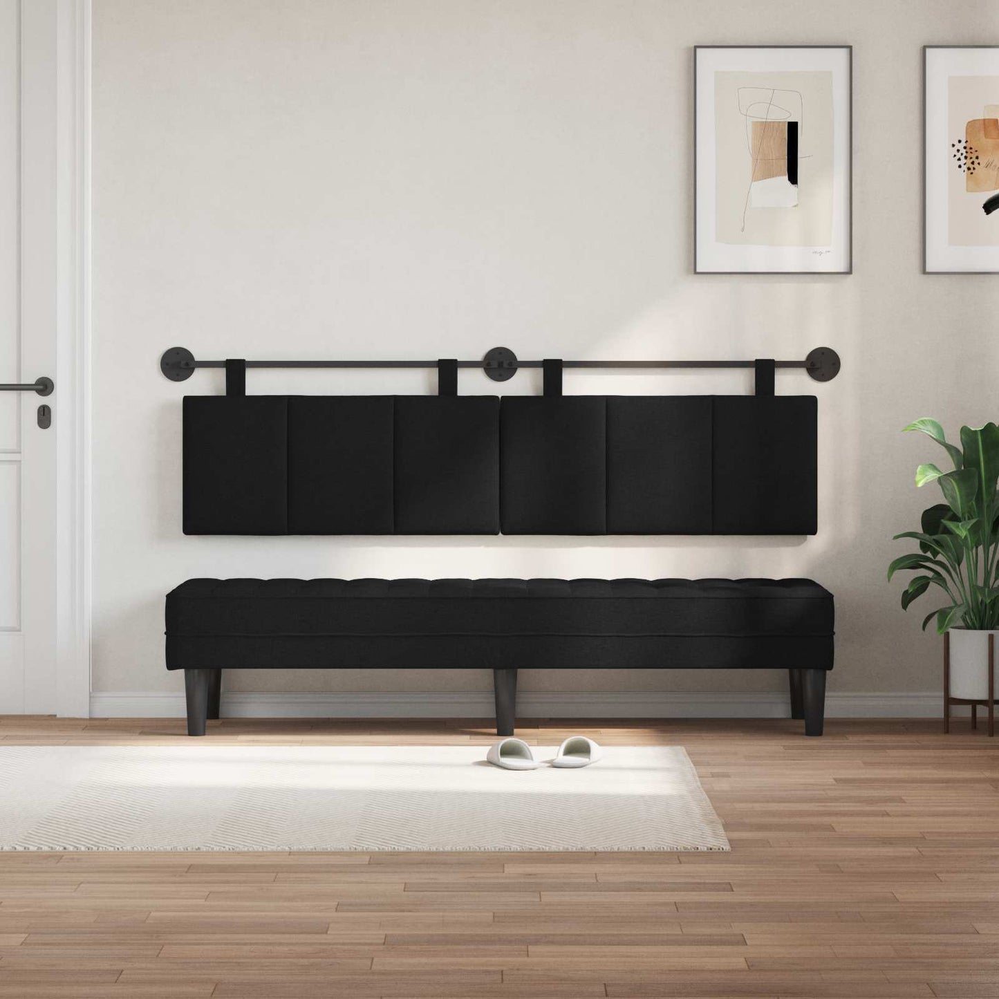 Testata appesa Montaggio a parete Nero 190 x 55 x 5 cm Tessuto